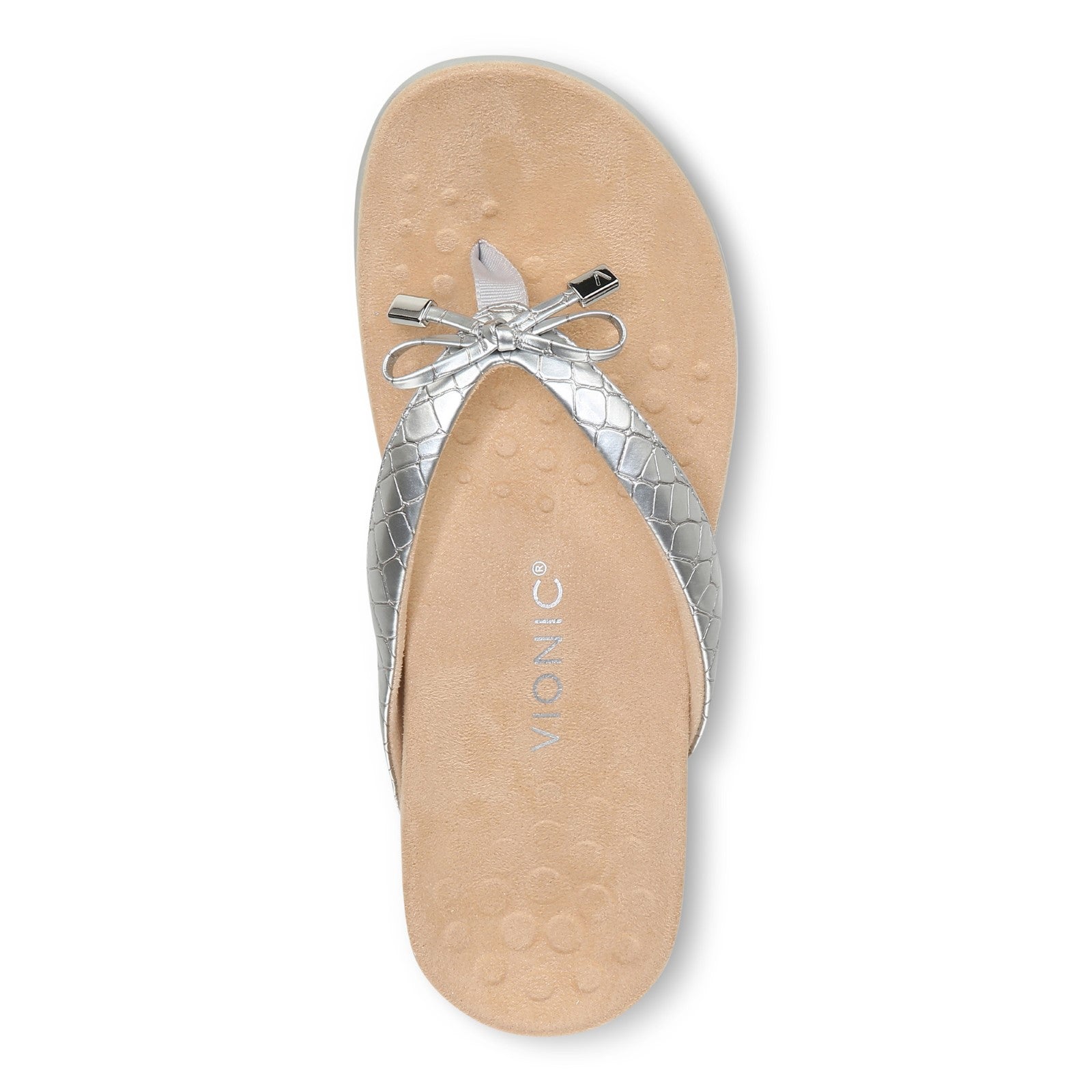 Vionic Bella - Women's Orthotic Thong Sandals - Silver Metallic Croc - Top