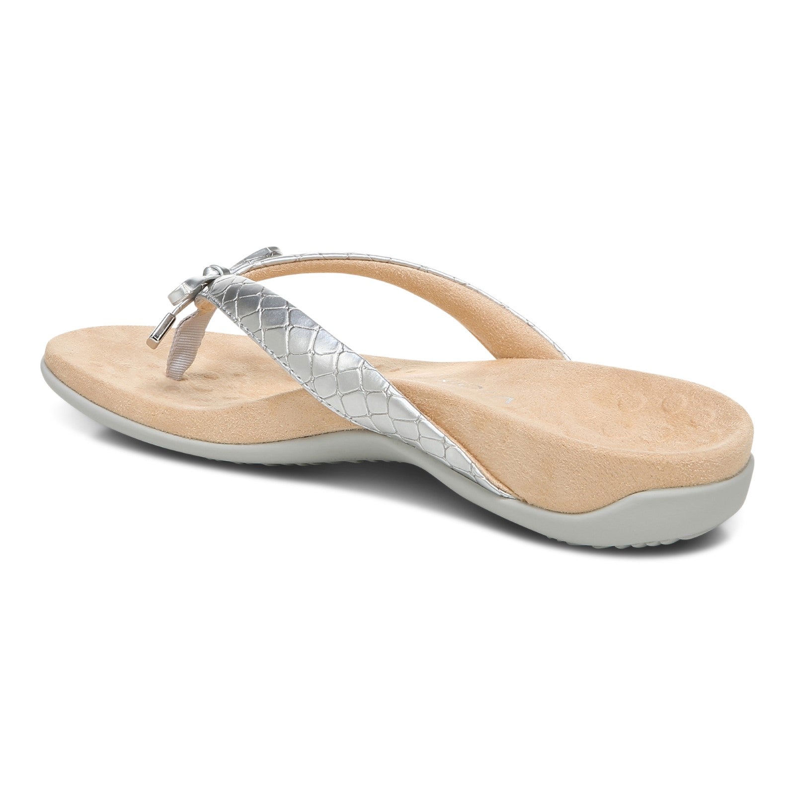 Vionic Bella - Women's Orthotic Thong Sandals - Silver Metallic Croc - Back angle
