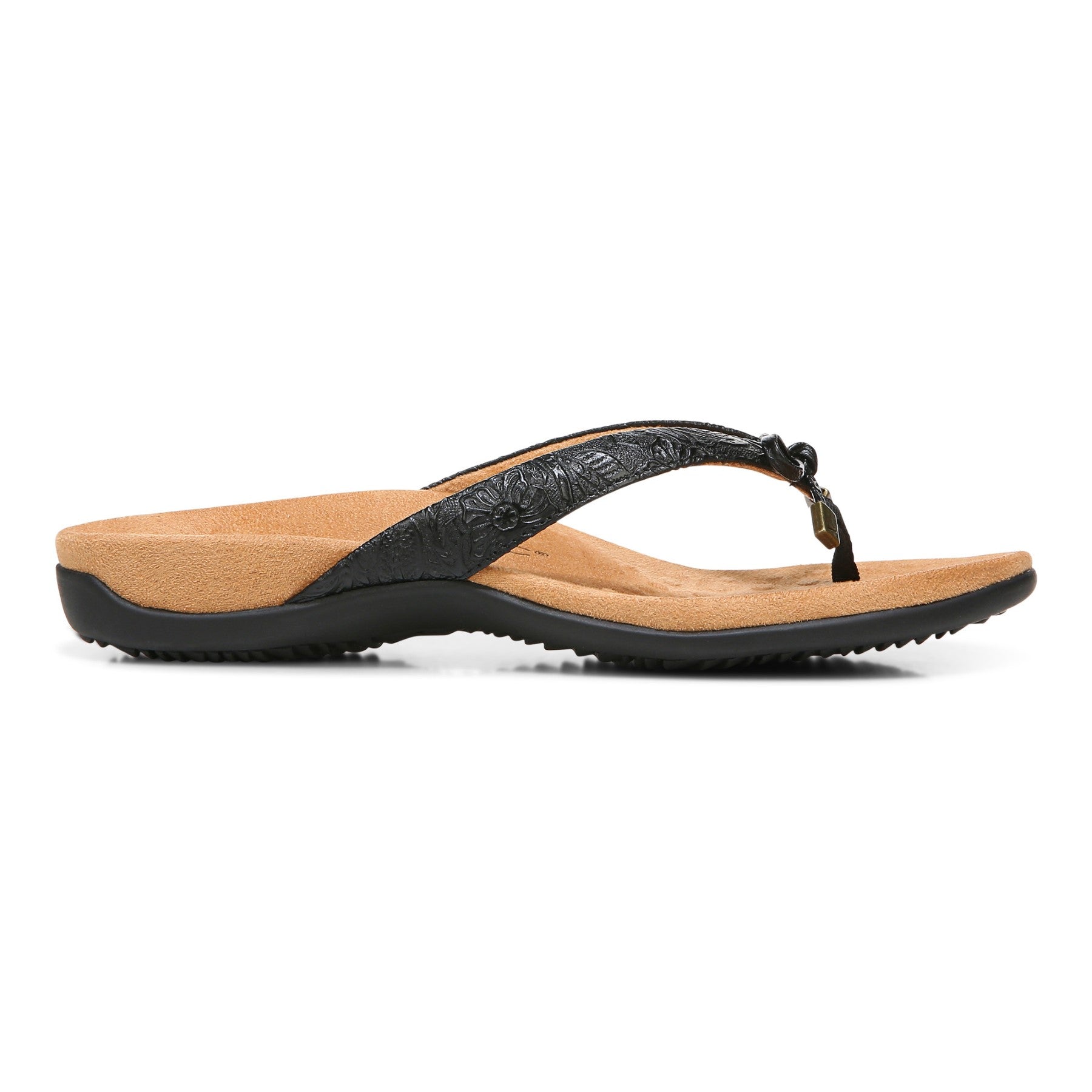 Vionic Bella - Women's Orthotic Thong Sandals - Black-Floral - Right side