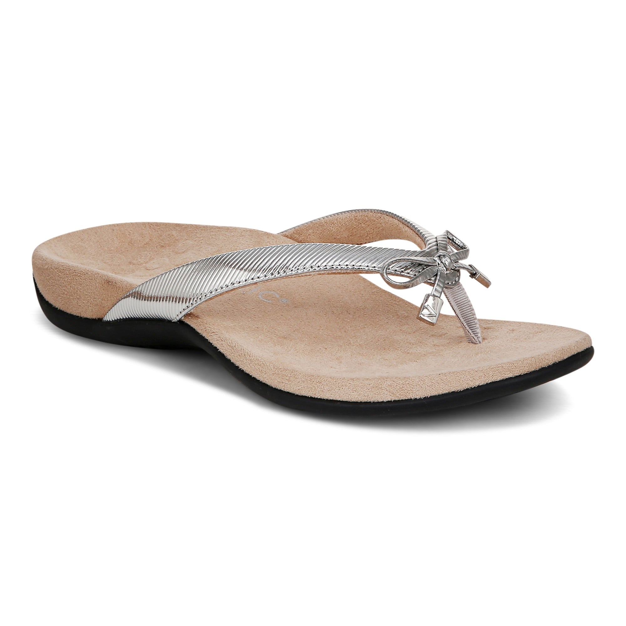 Vionic Bella - Women's Orthotic Thong Sandals in Aluminum Met