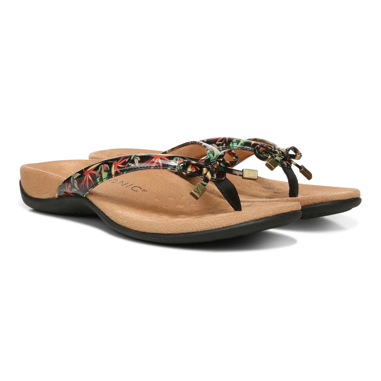Vionic Bella - Women's Orthotic Thong Sandals - Black Tropical - Pair