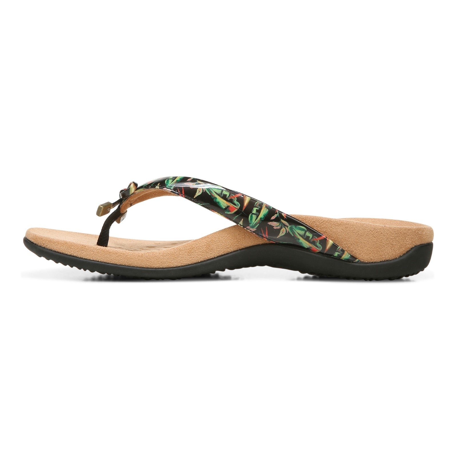 Vionic Bella - Women's Orthotic Thong Sandals - Black Tropical - Left Side
