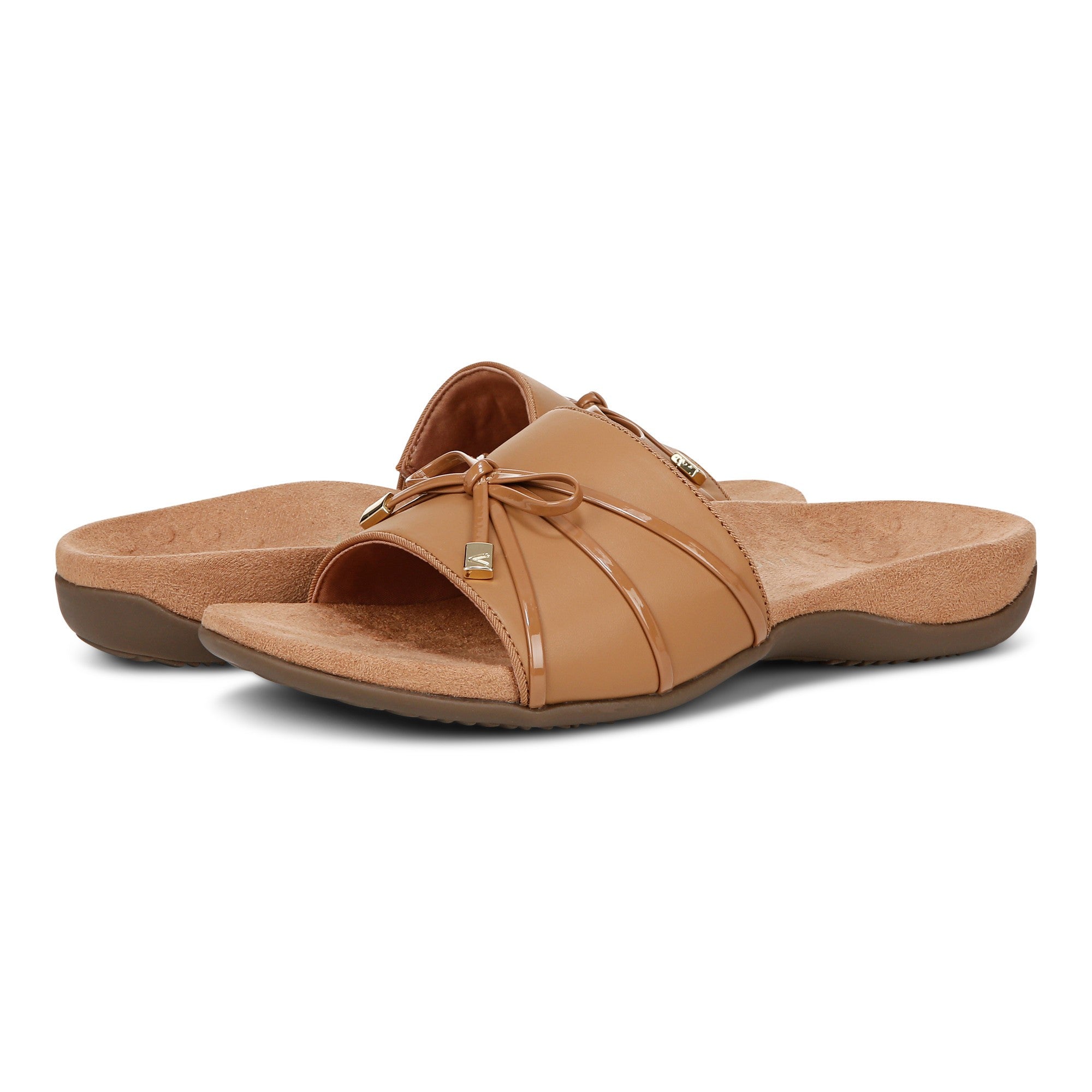 Vionic Bella Slide Women's Comfort Supportive Sandal - Camel - pair left angle