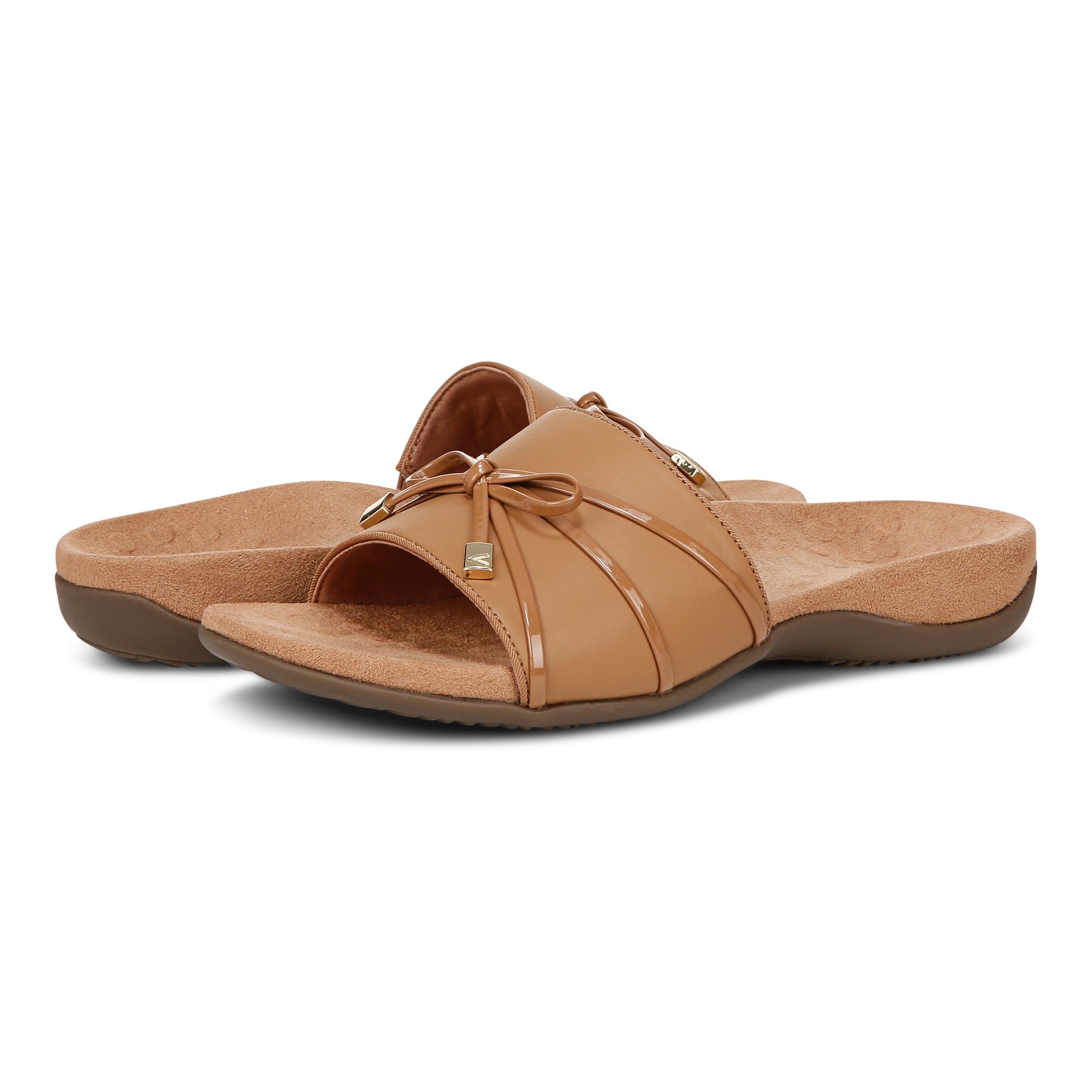 Vionic Bella Slide Women's Comfort Supportive Sandal - Camel - pair left angle