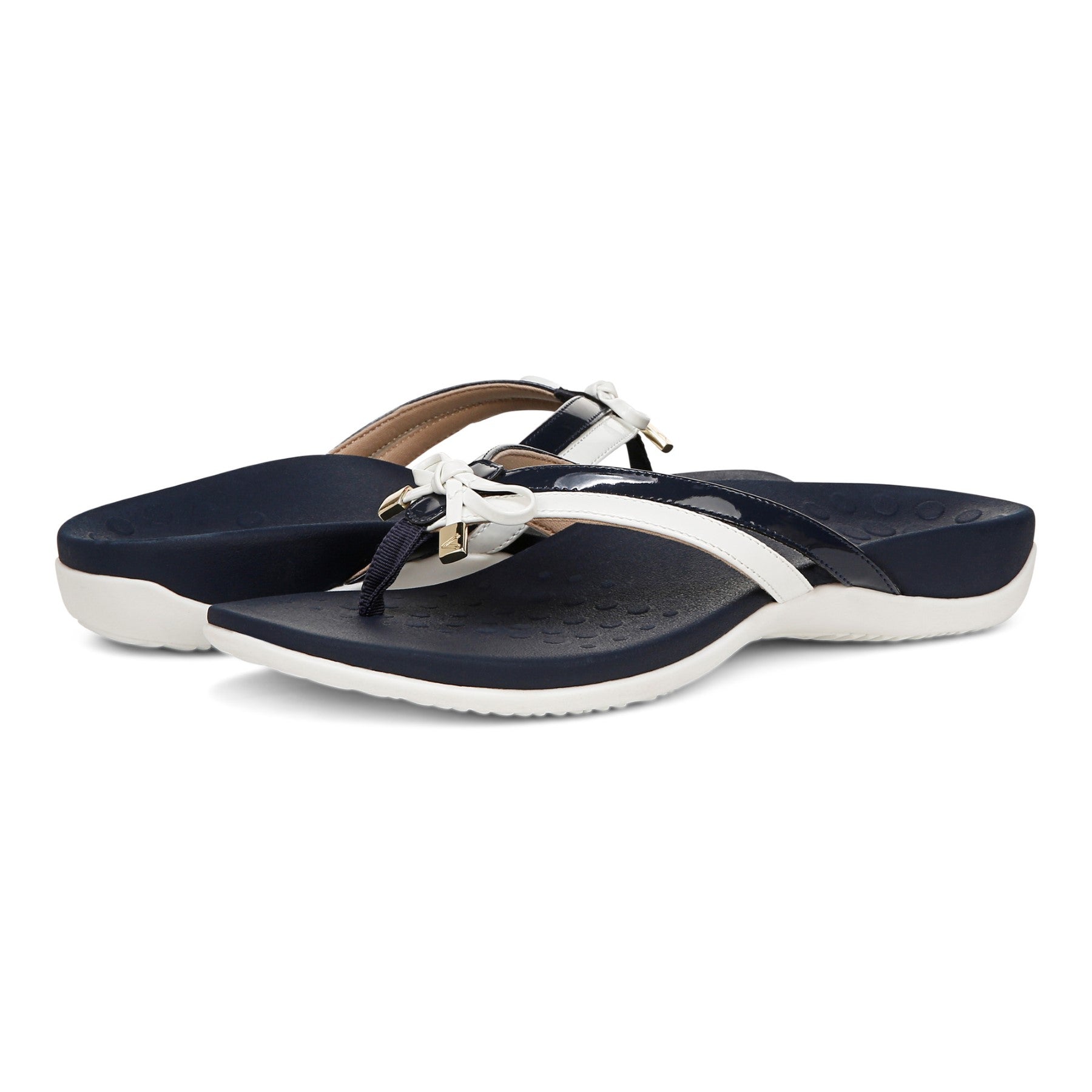 Vionic Bella X Women's Orthotic Support Sandal - Navy/white - pair left angle