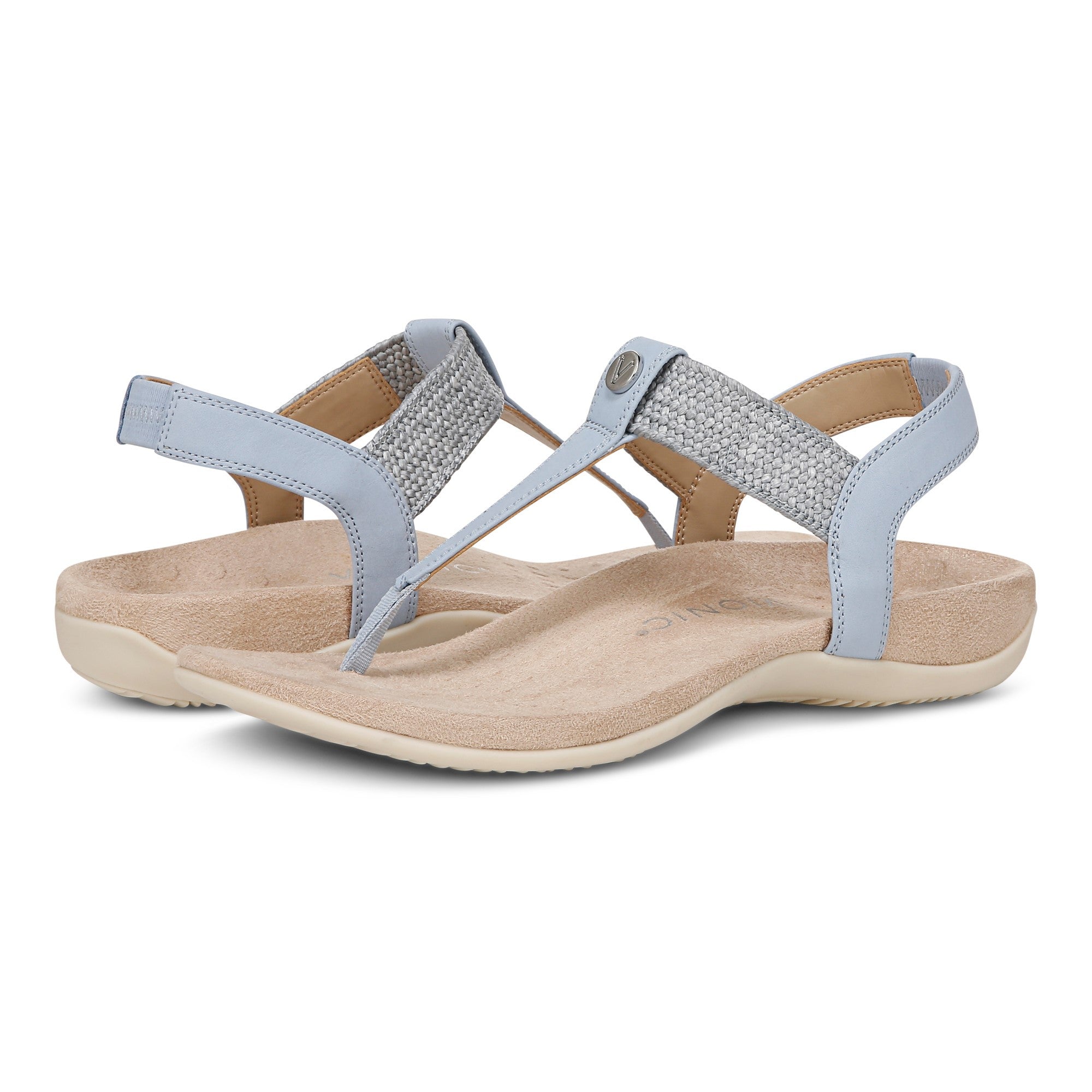 Vionic Brea Women's Toe Post Comfort Sandal - Skyway Blue - pair left angle