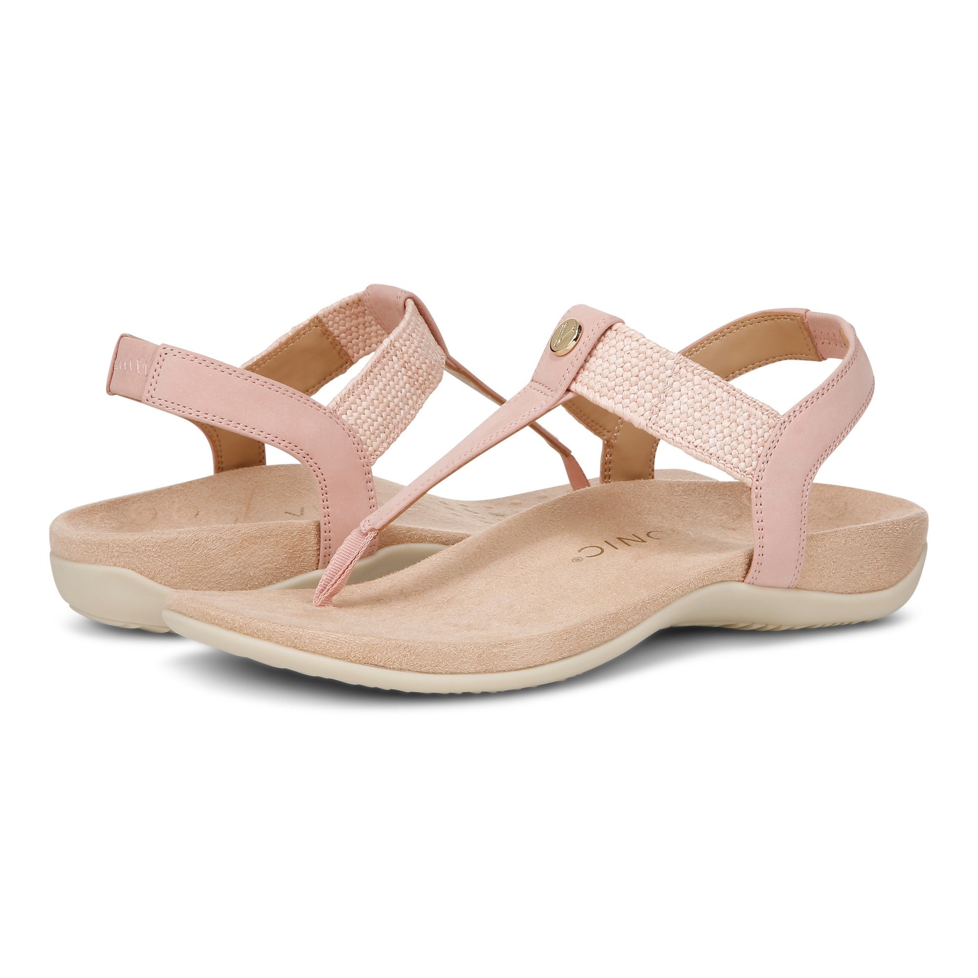 Vionic Brea Women's Toe Post Comfort Sandal - Light Pink - pair left angle
