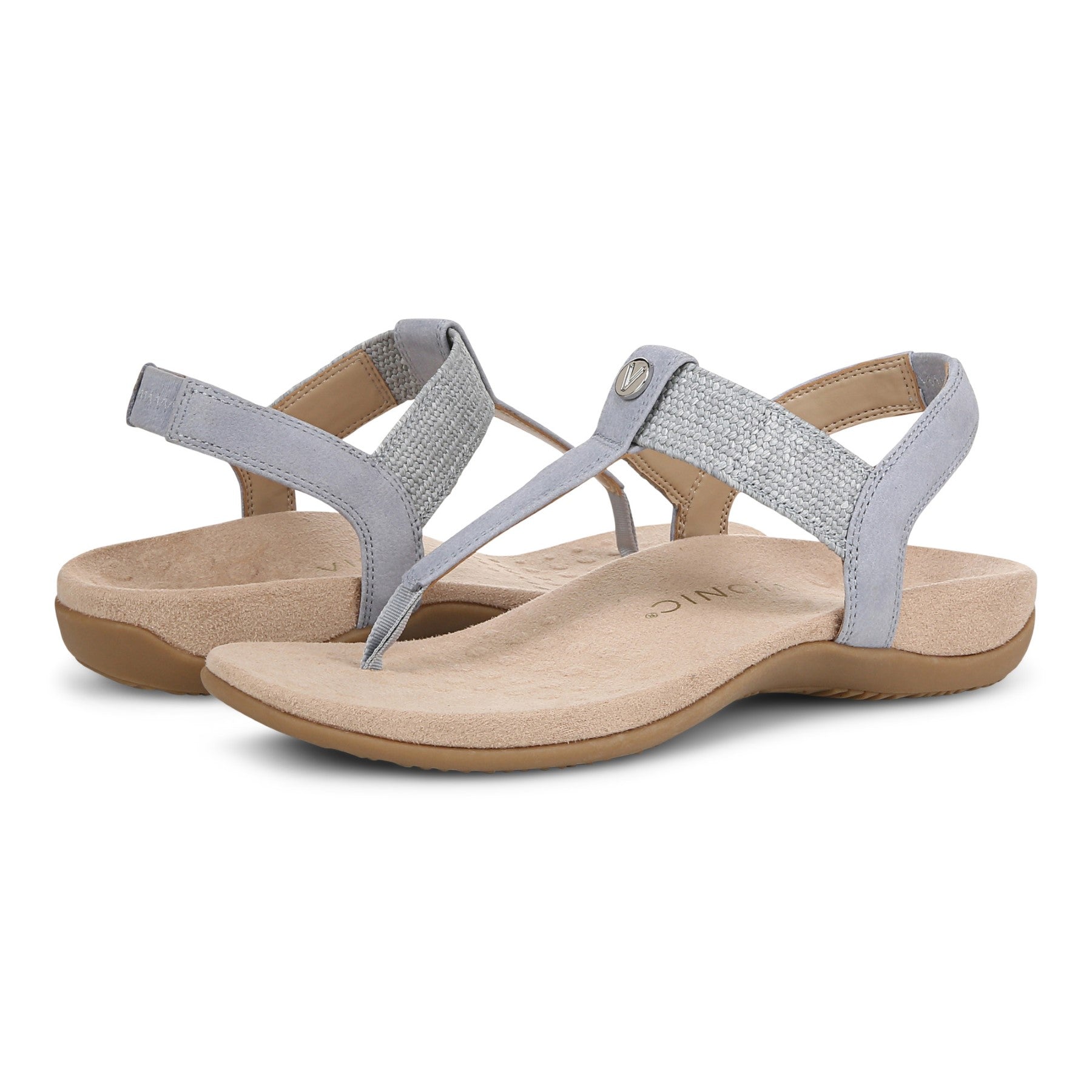 Vionic Brea Women's Toe Post Comfort Sandal - Blue Mist - pair left angle