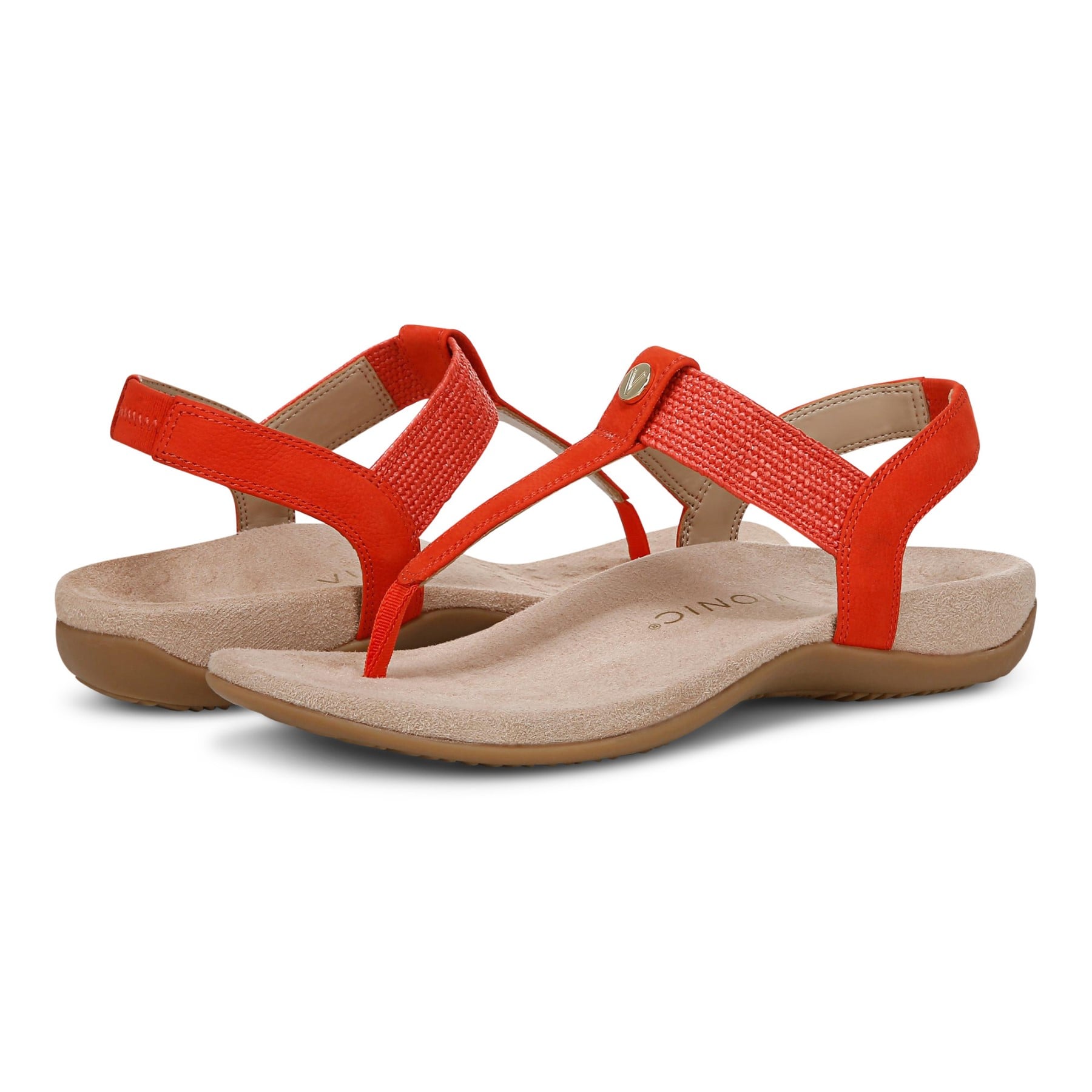 Vionic Brea Women's Toe Post Comfort Sandal - Cherry Tomato - pair left angle