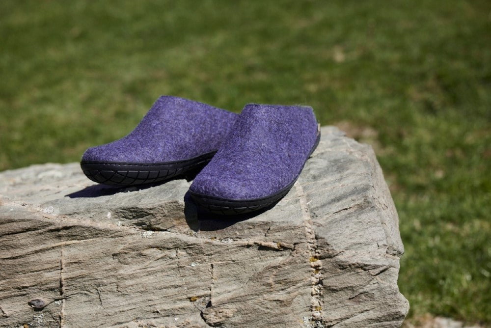 Glerups Wool Open Heel Unisex Slipper / Slip-on Clog - Rubber Sole - Model BR -  Br 05 Black Rubber