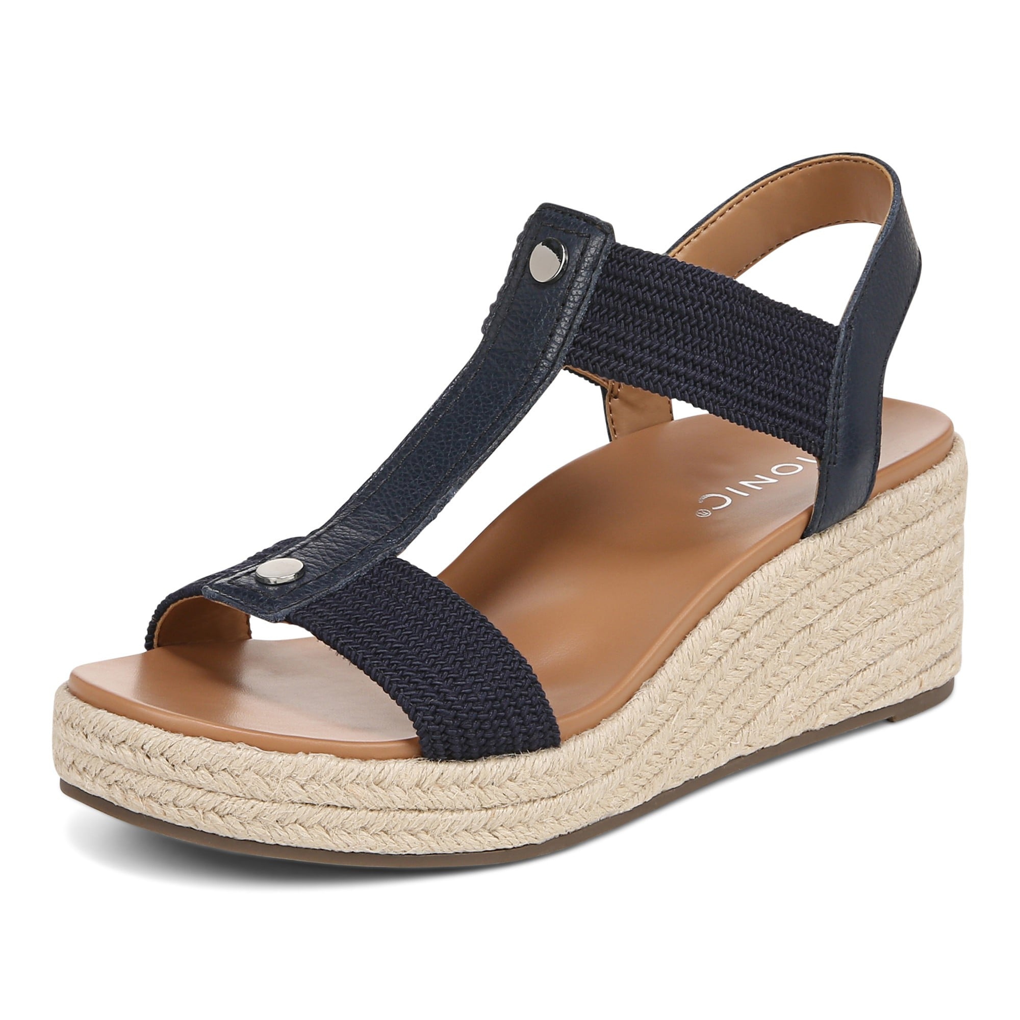 Vionic Calera Women's Espadrille Comfort Wedge Sandal - Navy - Left angle