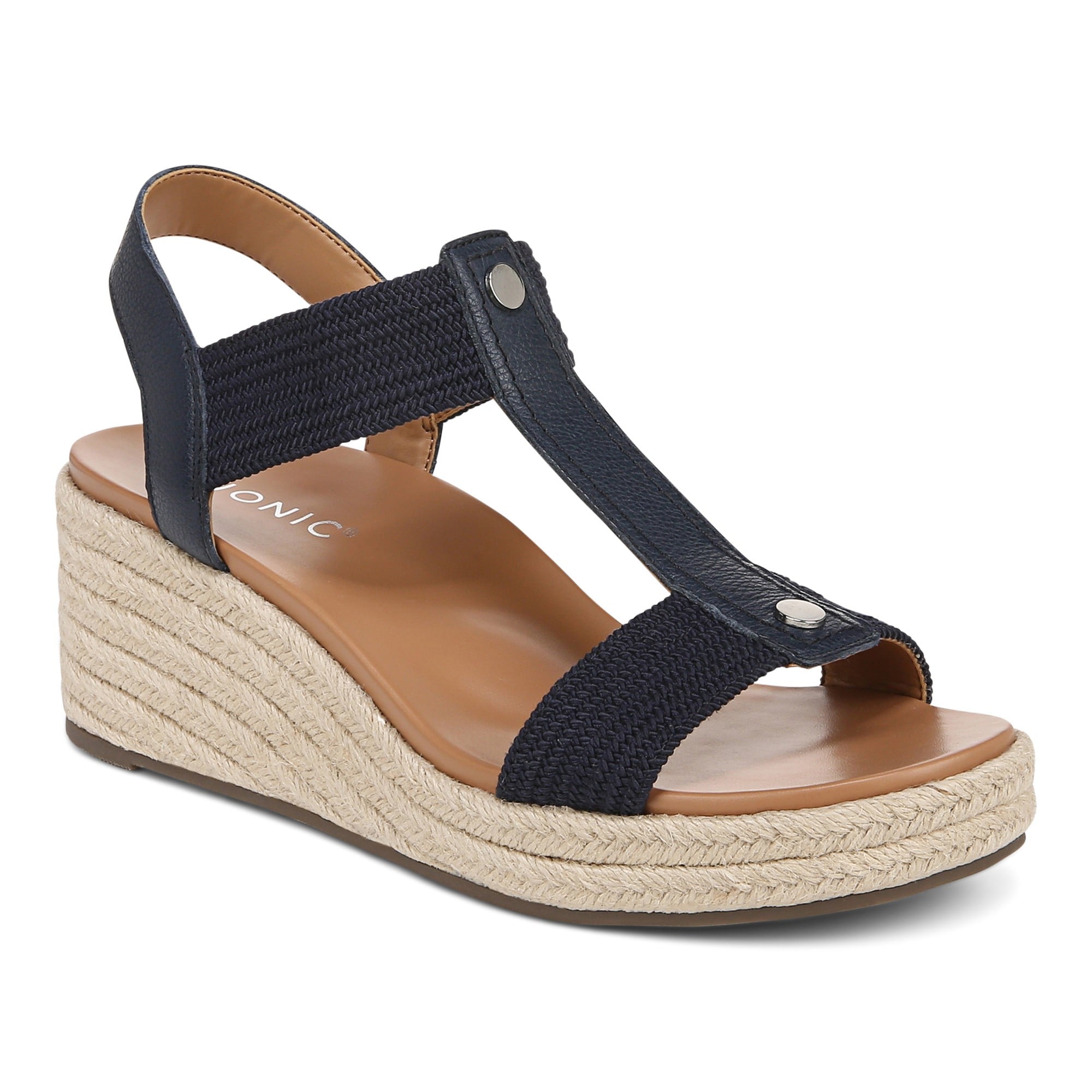 Vionic Calera Women's Espadrille Comfort Wedge Sandal - Navy - Angle main