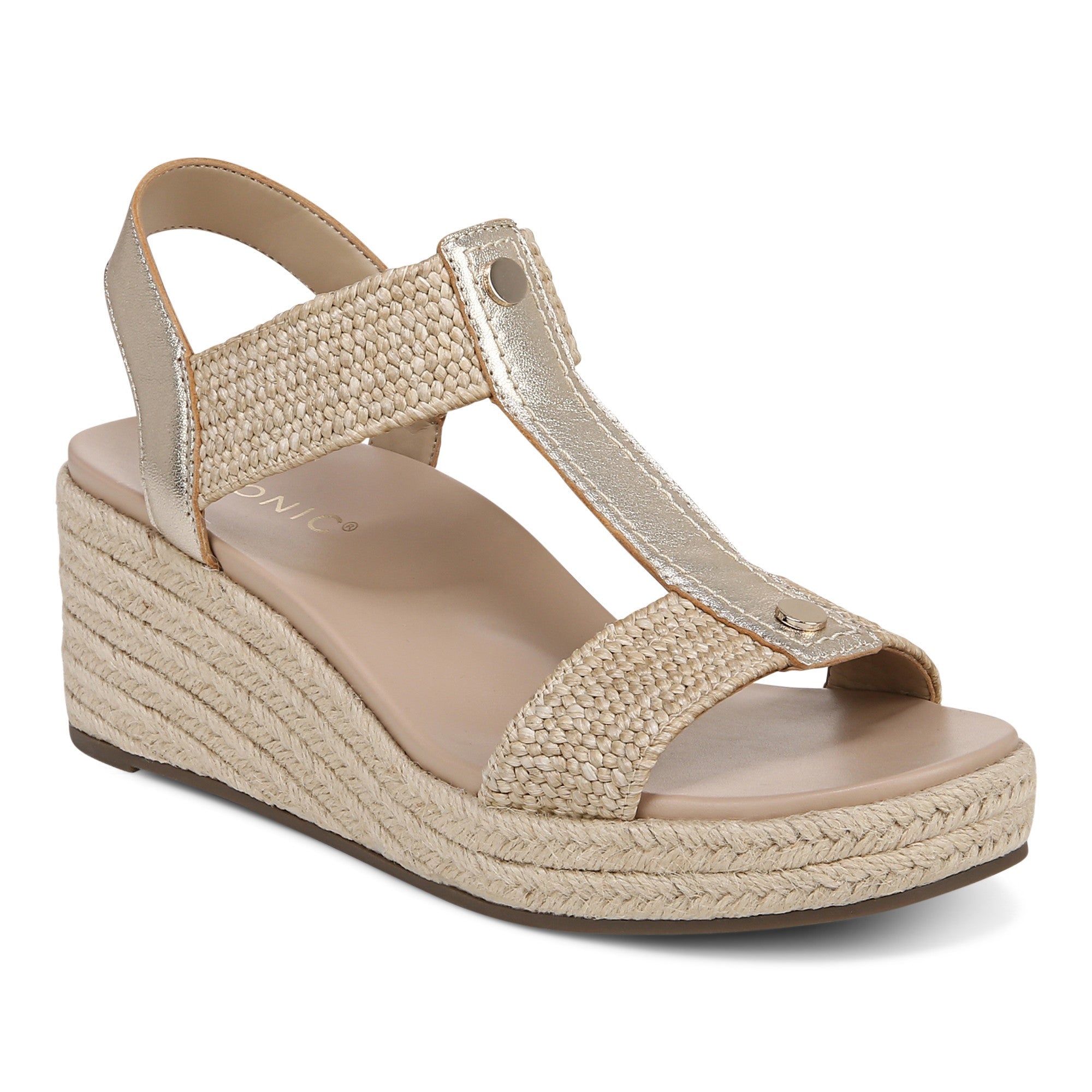 Vionic Calera Women's Espadrille Comfort Wedge Sandal in Gold