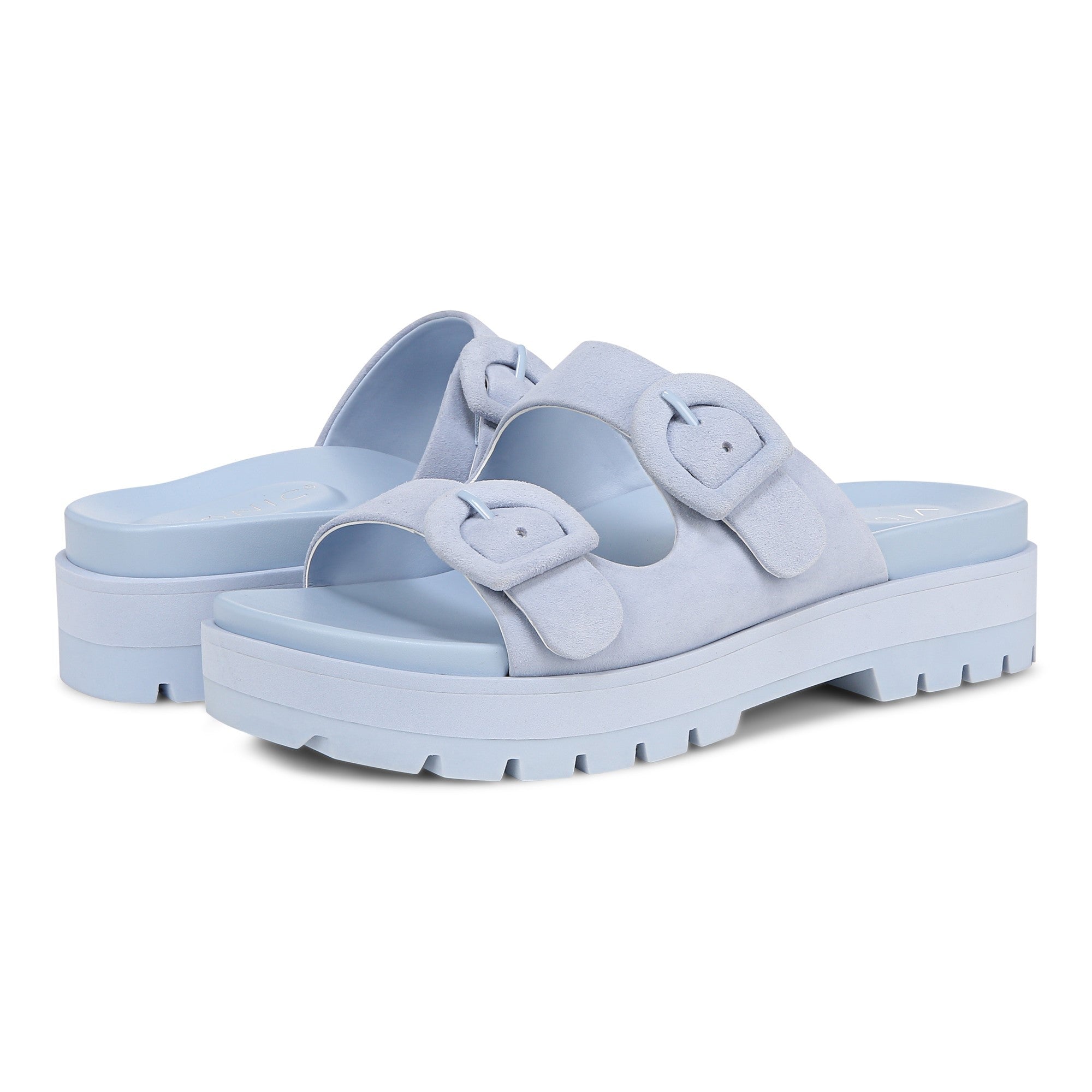 Vionic Capitola Women's Orthotic Comfort Sandal - Skyway Blue - pair left angle