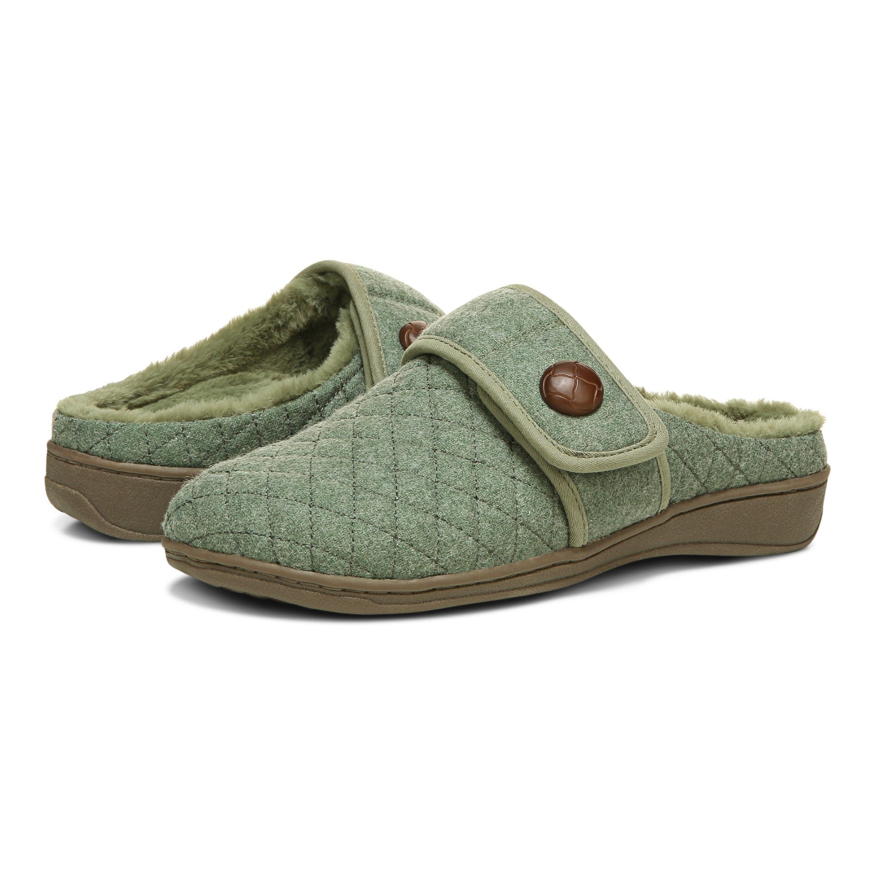 Vionic Carlin Women's Supportive Slippers - Army Green - pair left angle