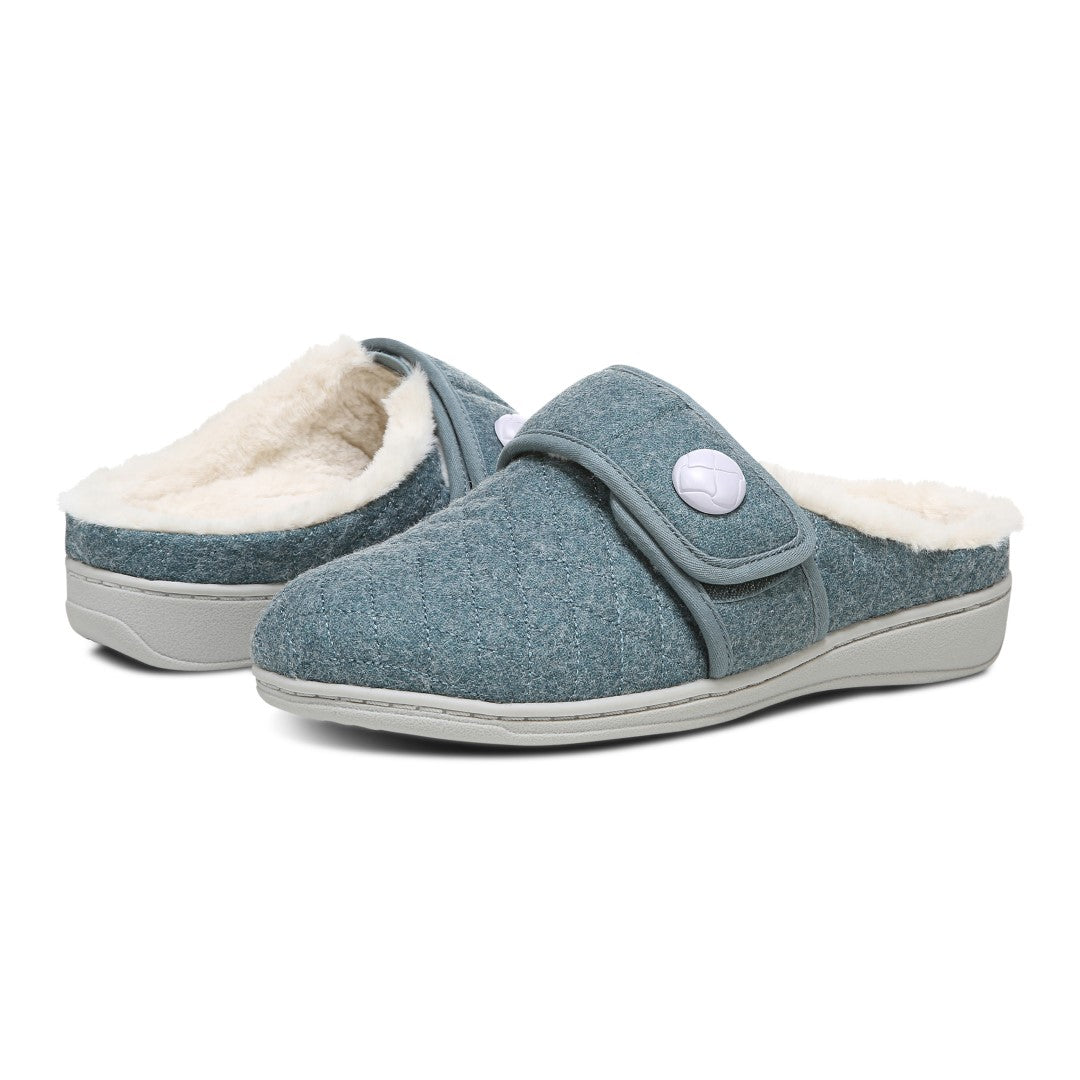 Vionic Carlin Women's Supportive Slippers - Mineral Flan Shear - pair left angle