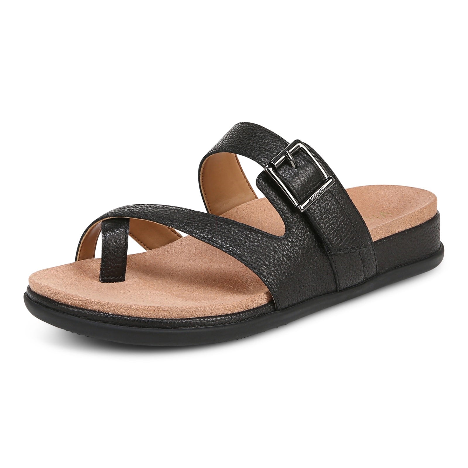 Vionic Carmela Women's Thong Sandals - Black Leather - Left angle