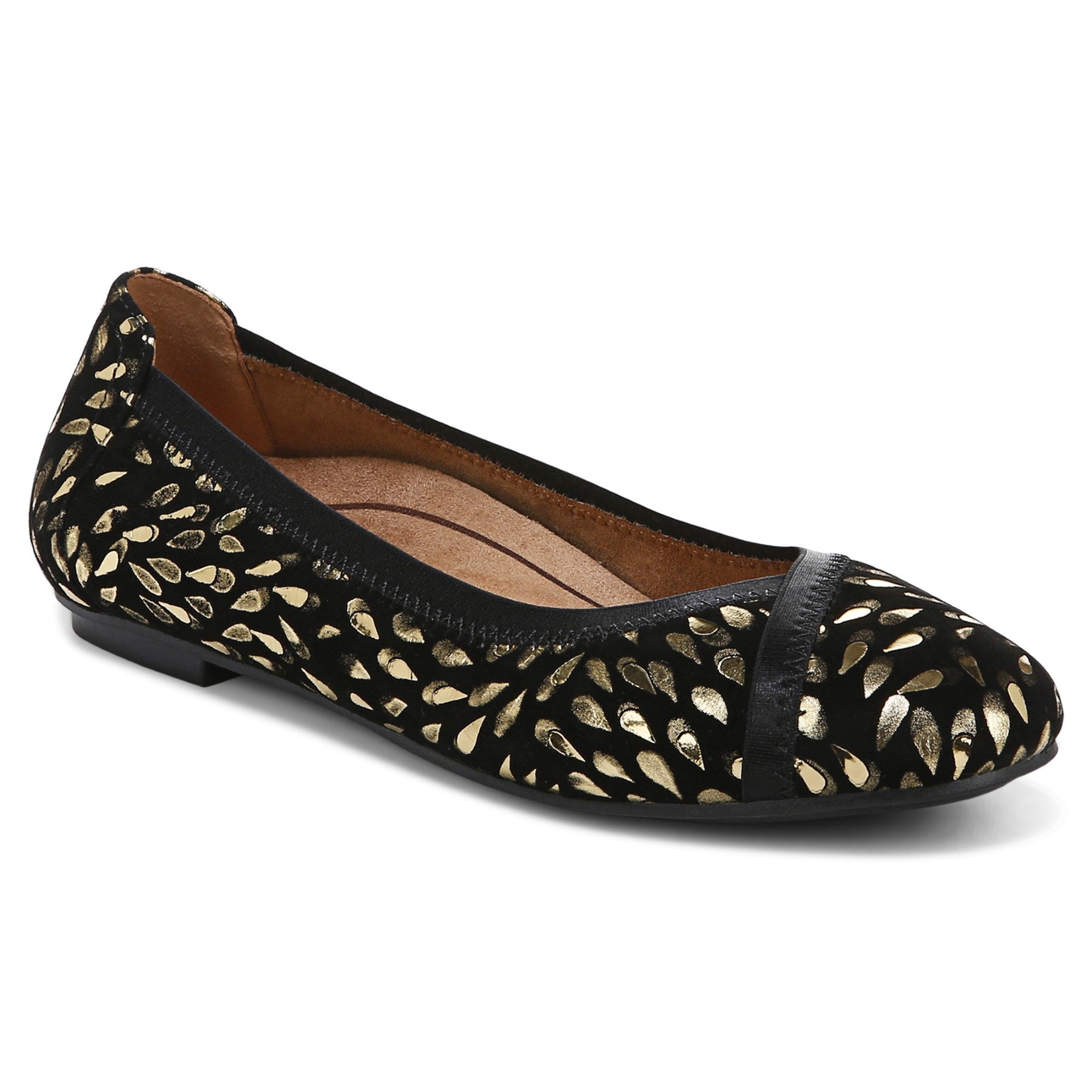 Vionic Spark Caroll - Women's Ballet Flat in Black-Foil-Suede