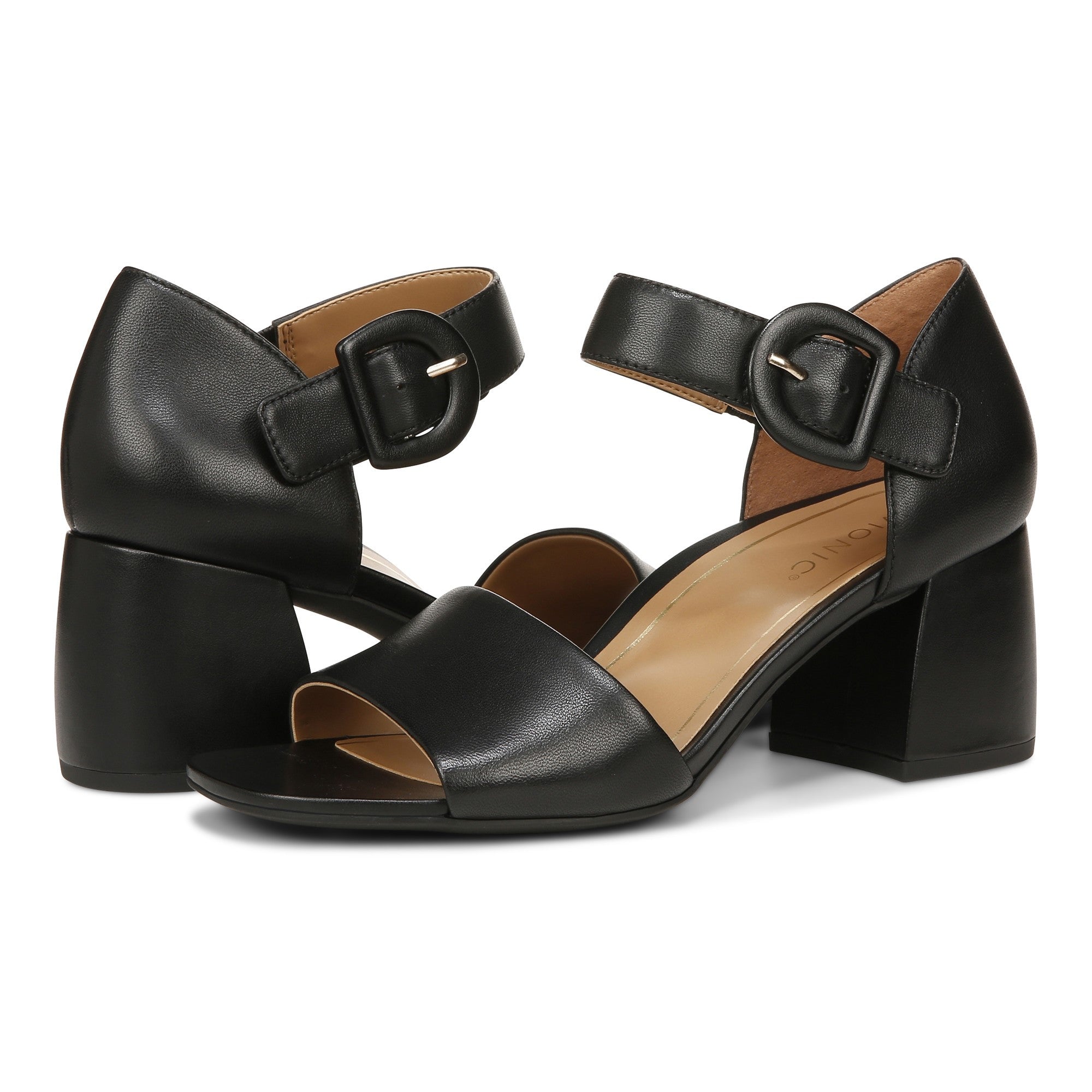 Vionic Chardonnay Womens Quarter/Ankle/T-Strap Sandals - Black Leather - pair left angle