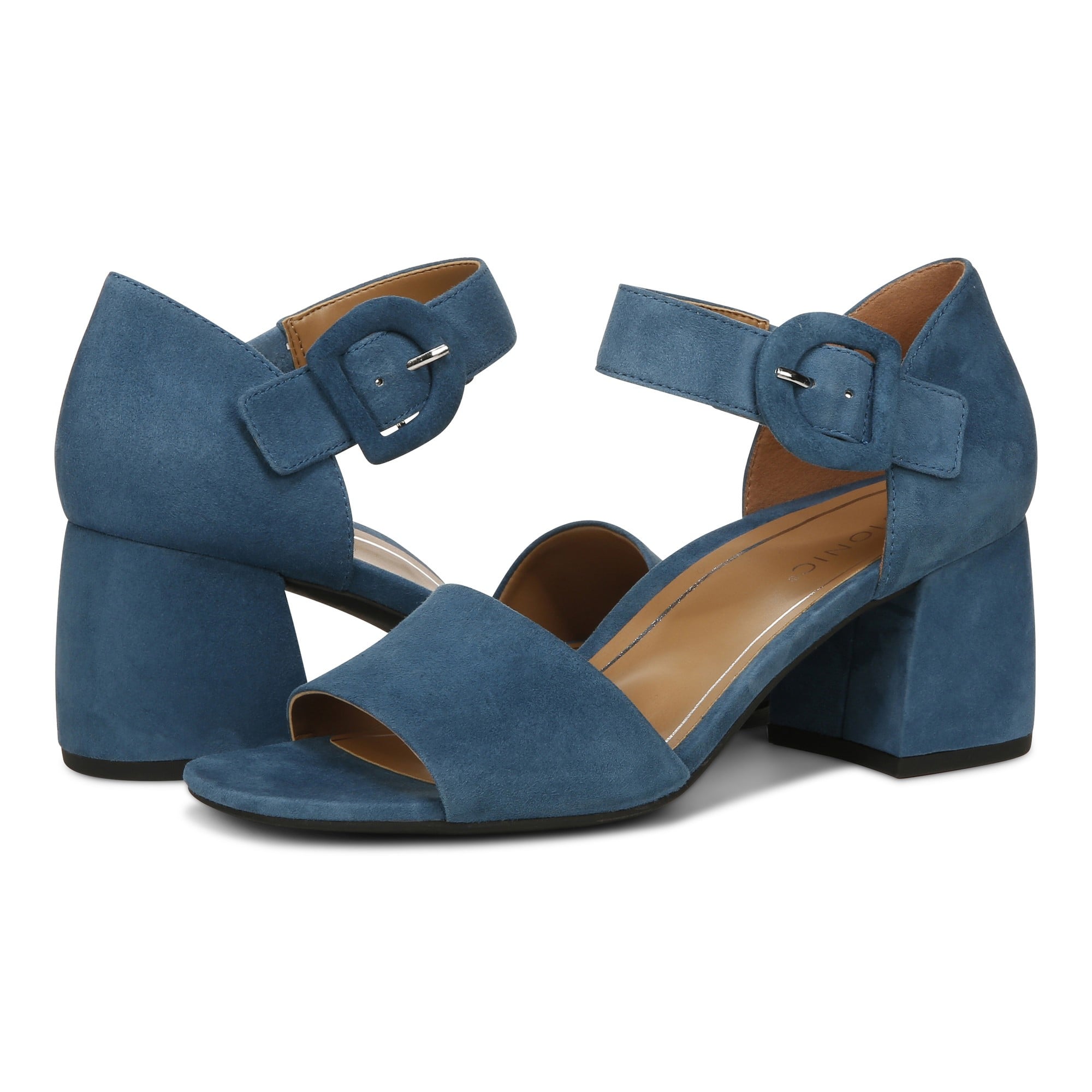 Vionic Chardonnay Womens Quarter/Ankle/T-Strap Sandals - Dark Teal Suede - pair left angle