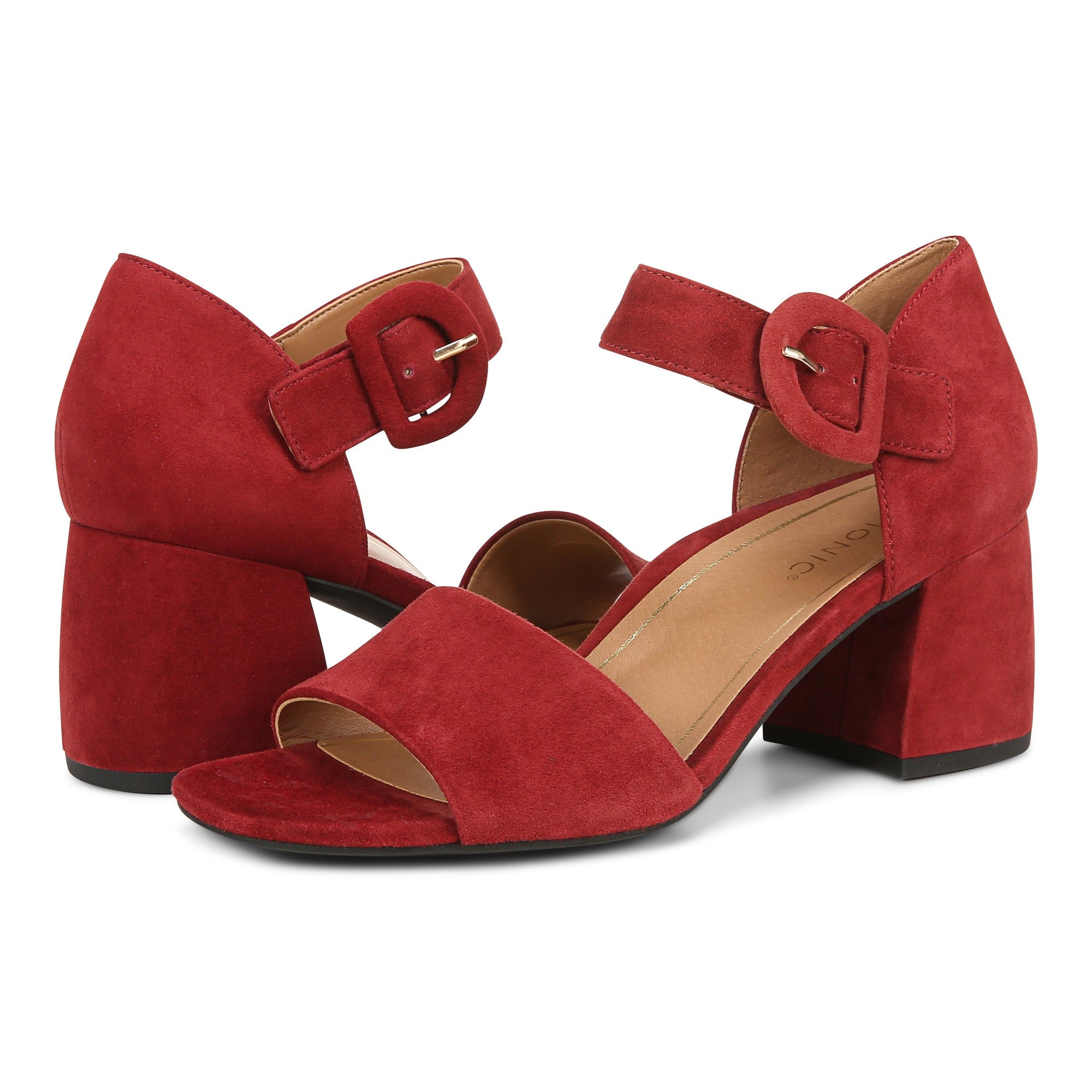 Vionic Chardonnay Womens Quarter/Ankle/T-Strap Sandals - Syrah Suede - pair left angle