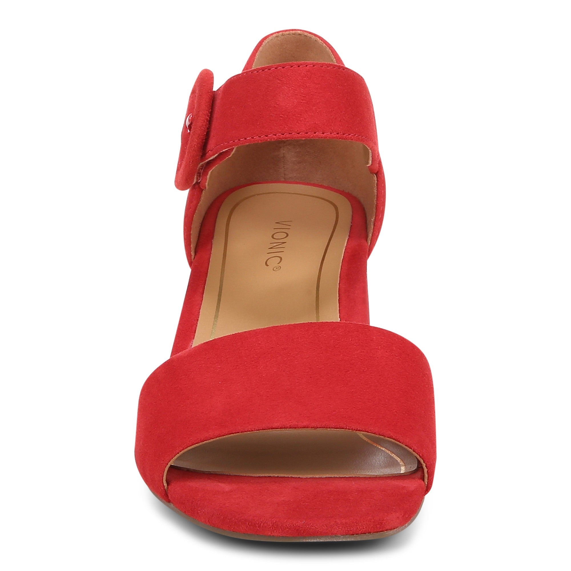 Vionic Chardonnay Women's Heeled Sandals - Stylish and Comfortable Quarter/Ankle/T-Strap Sandals - Red - Front