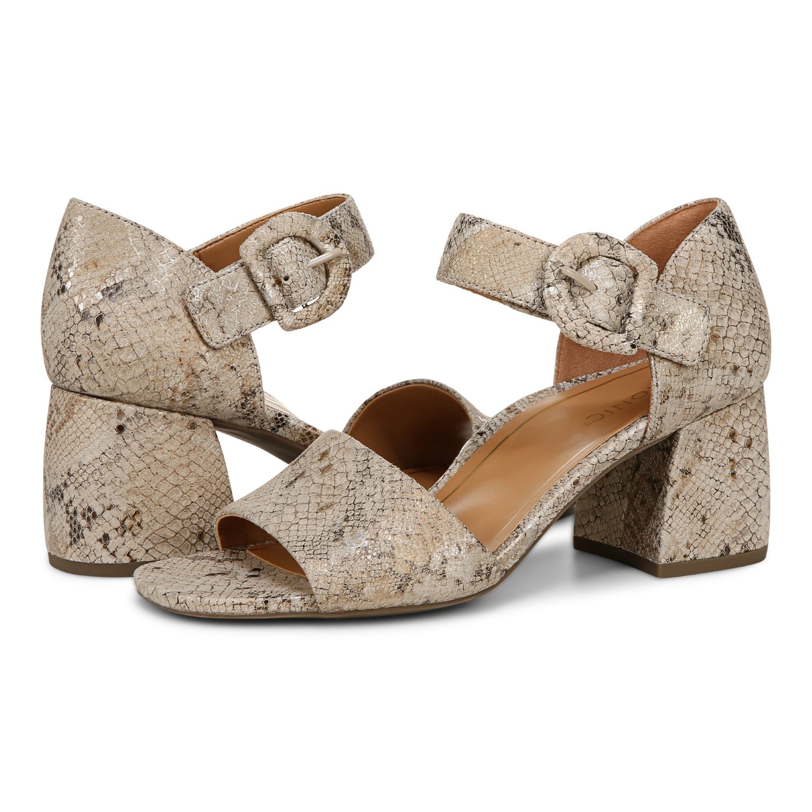 Vionic Chardonnay Women's Heeled Sandals - Stylish and Comfortable Quarter/Ankle/T-Strap Sandals - Oatmeal - pair left angle