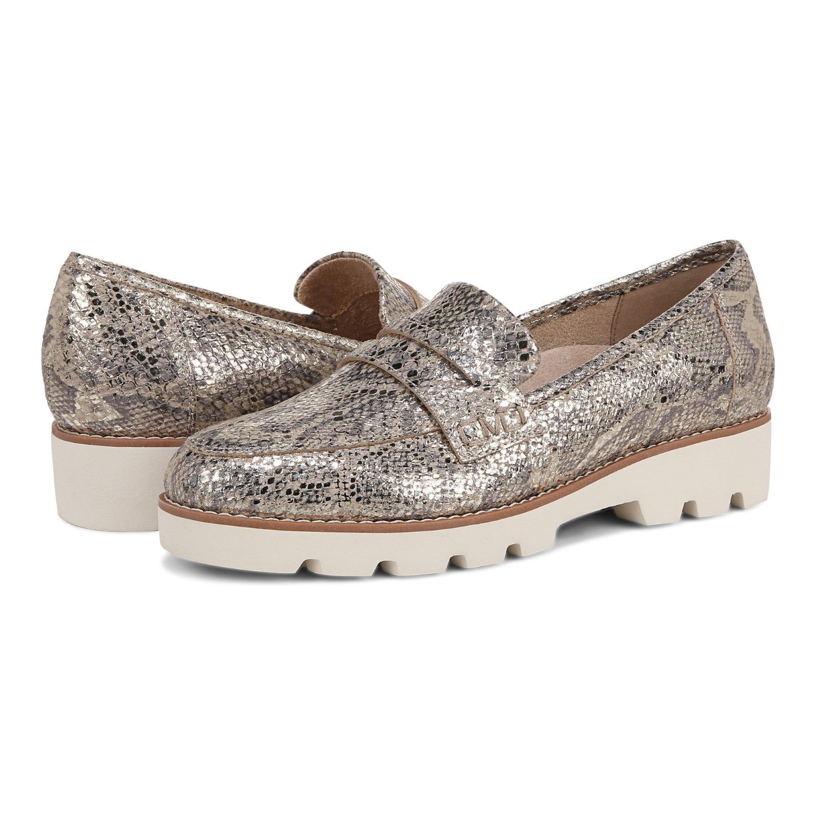 Vionic Cheryl II Women's Slip On Loafer Moc Casual Shoes - Gold - pair left angle