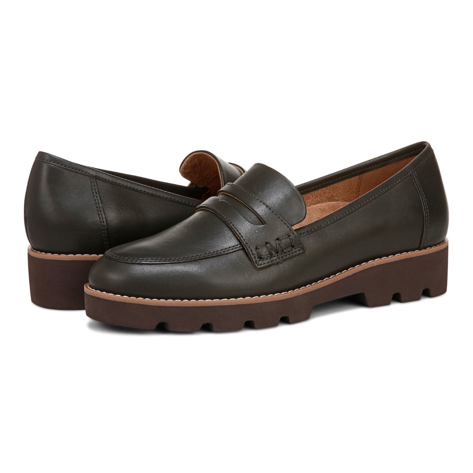 Vionic Cheryl II Women's Slip On Loafer Moc Casual Shoes - Dark Khaki - pair left angle