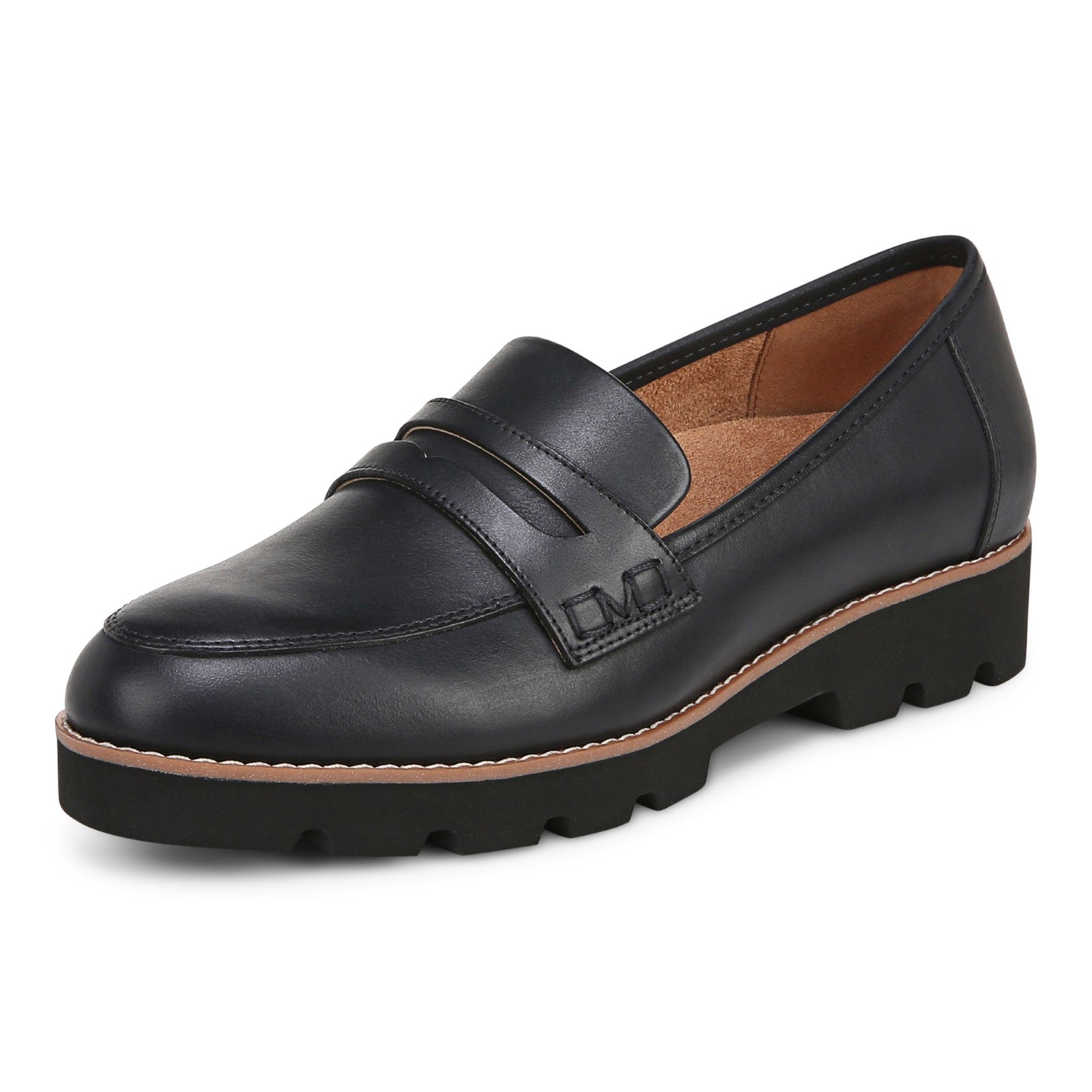 Vionic Cheryl II Women's Slip On Loafer Moc Casual Shoes - Navy Blue Leather - Left angle