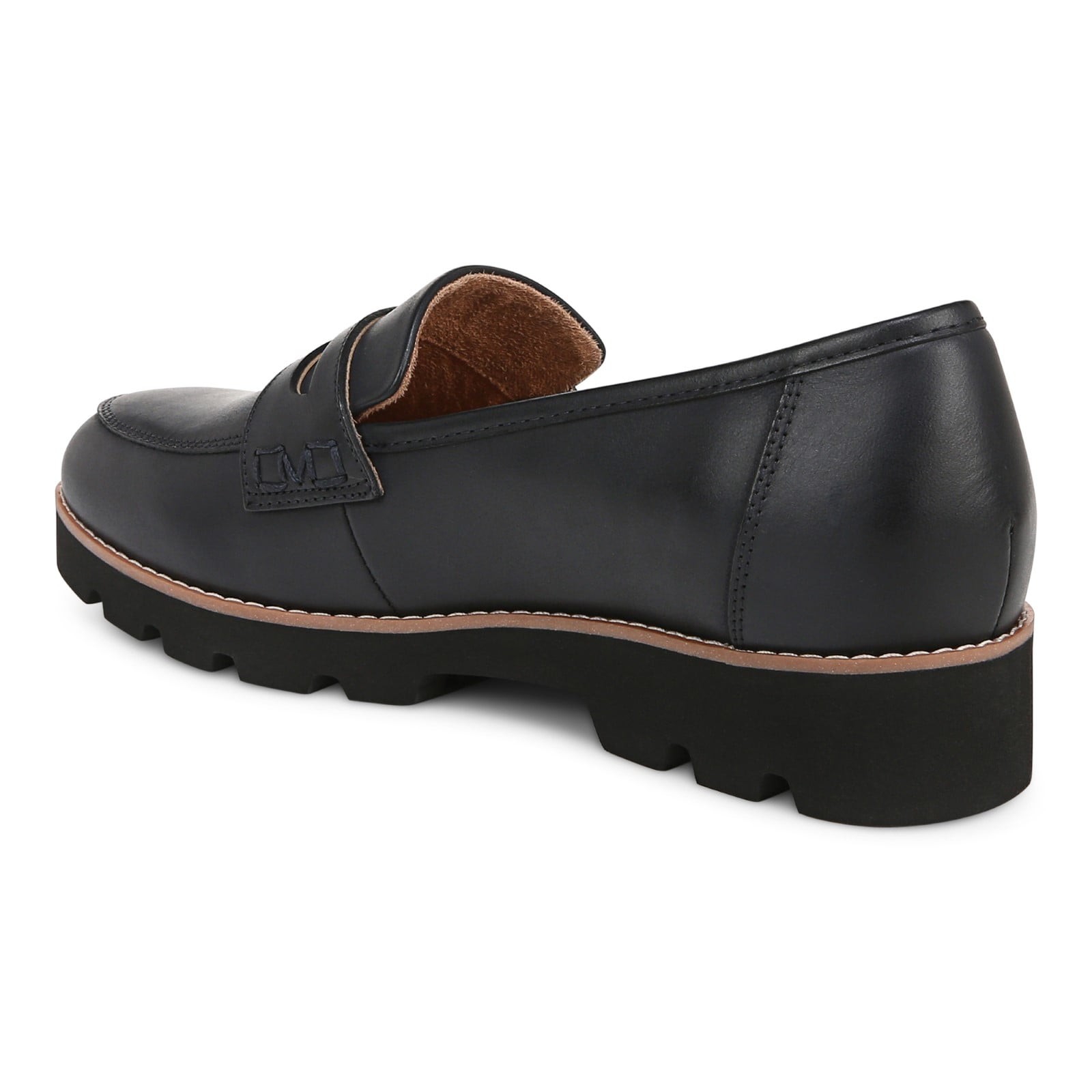 Vionic Cheryl II Women's Slip On Loafer Moc Casual Shoes - Navy Blue Leather - Back angle