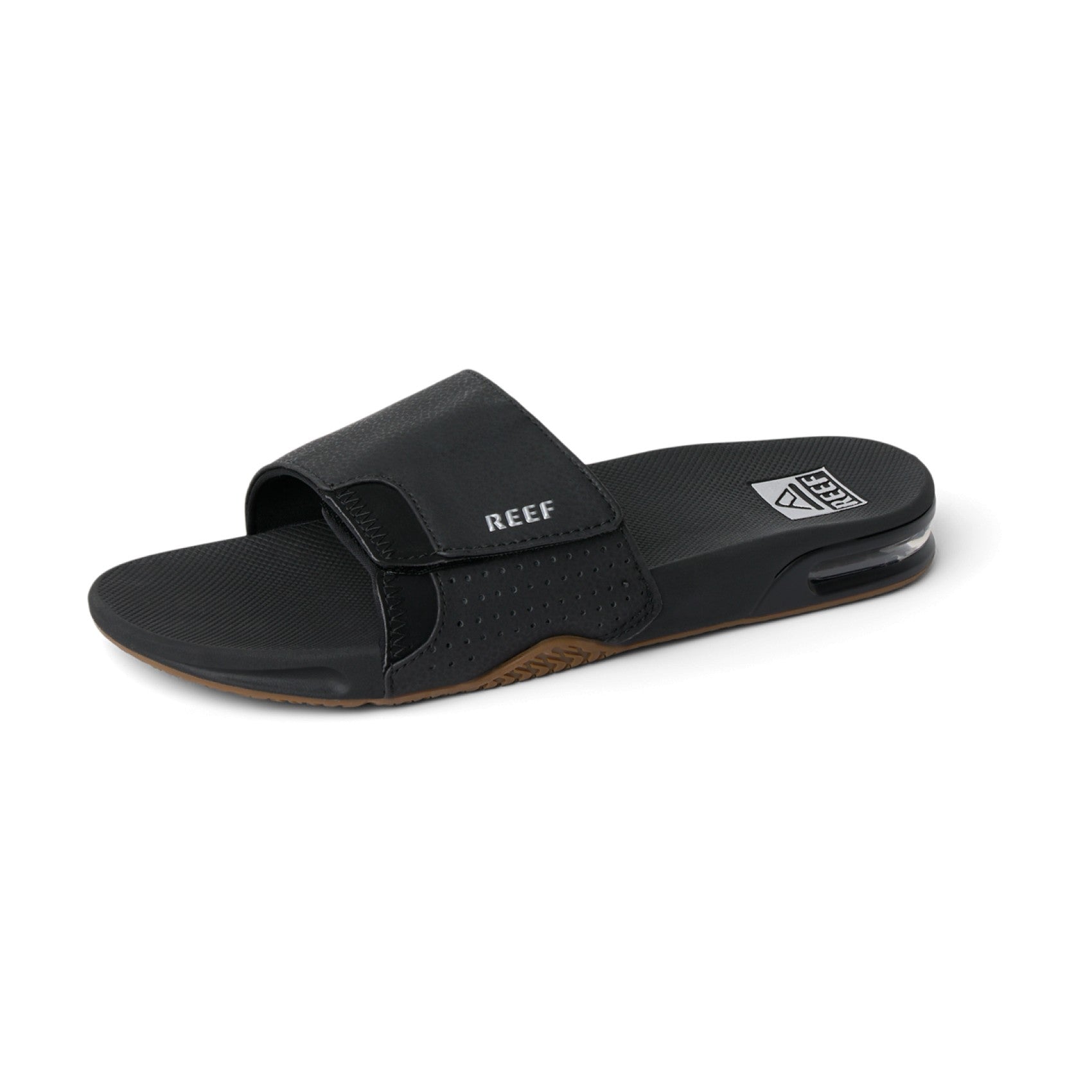 Reef Fanning Slide - Black/Silver - Left Side View - Black/Silver