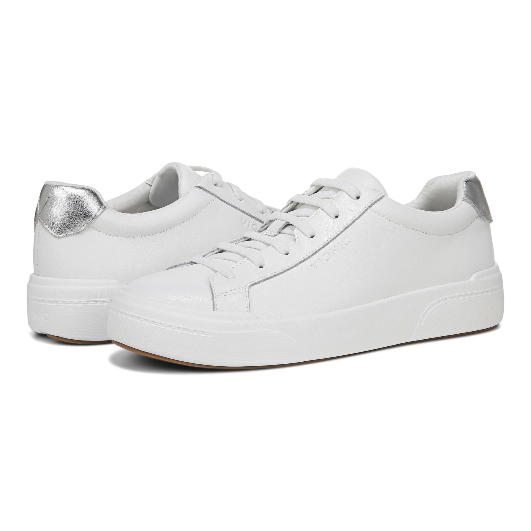 Vionic Colbie womens Slip On/Loafer/Moc Shoe - White Metallic Leather - pair left angle