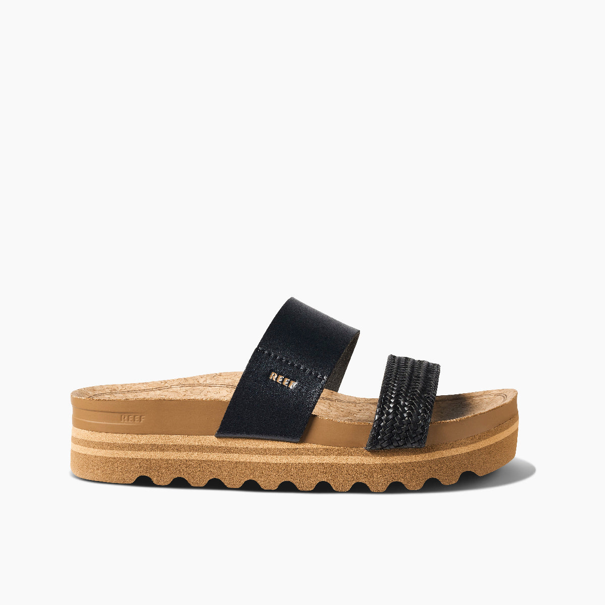 Reef Cushion Vista Hi Women\'s Slide Sandals - Black Braid - Side
