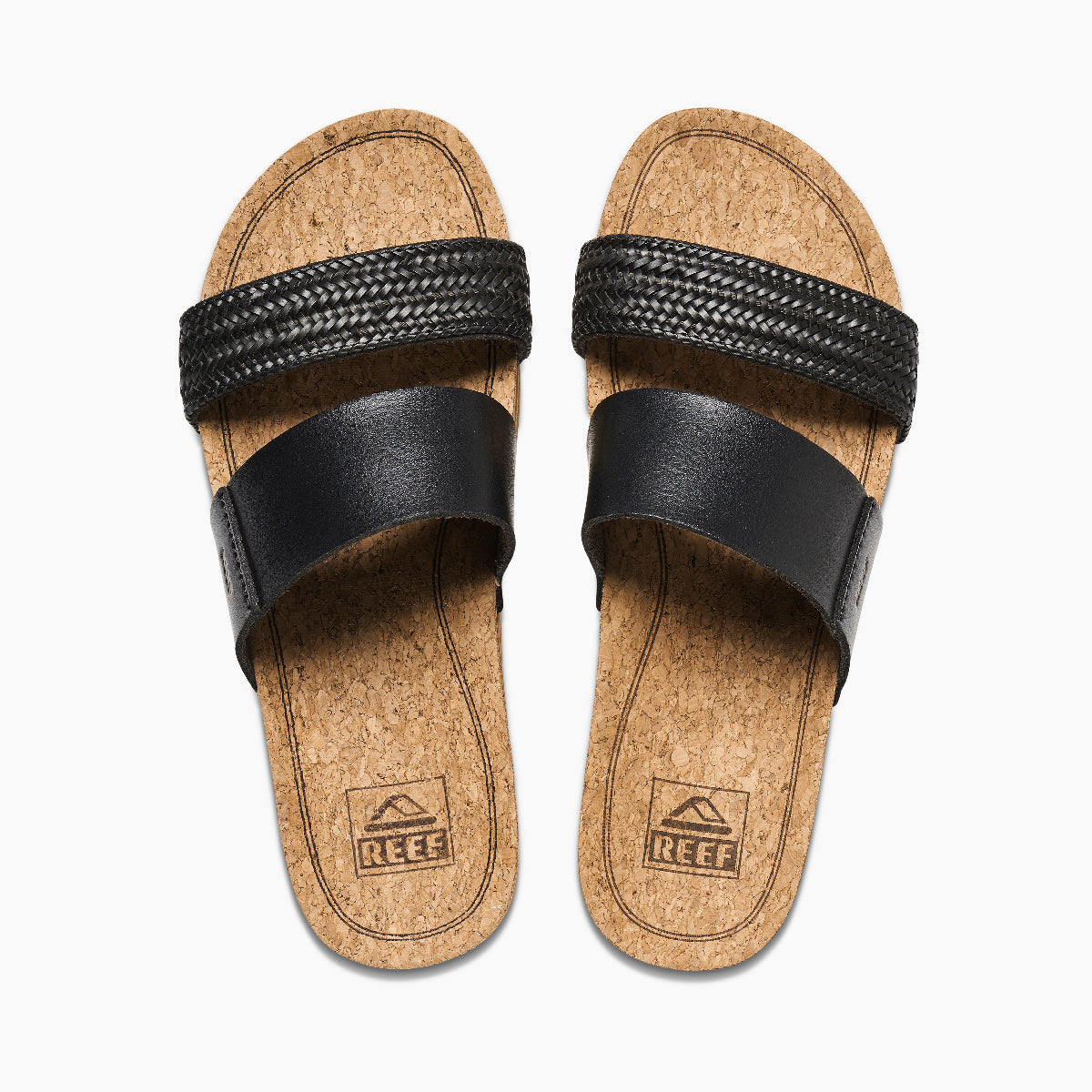 Reef Cushion Vista Hi Women\'s Slide Sandals - Black Braid - Top
