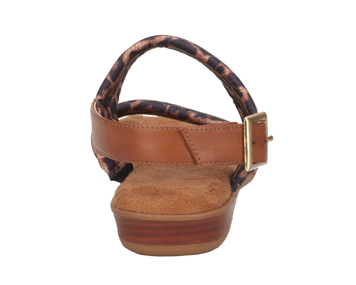 Ros Hommerson Cabana Women's Comfort Sandal - Leopard Fabric Luggage Atanado Leather - Back View