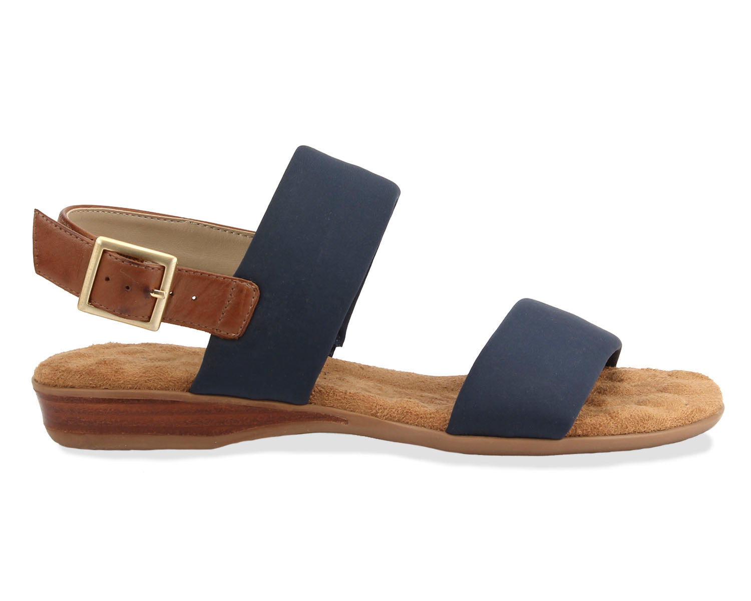 Ros Hommerson Cabana Women's Comfort Sandal - Navy Fabric Luggage Atanado Leather - Outside View