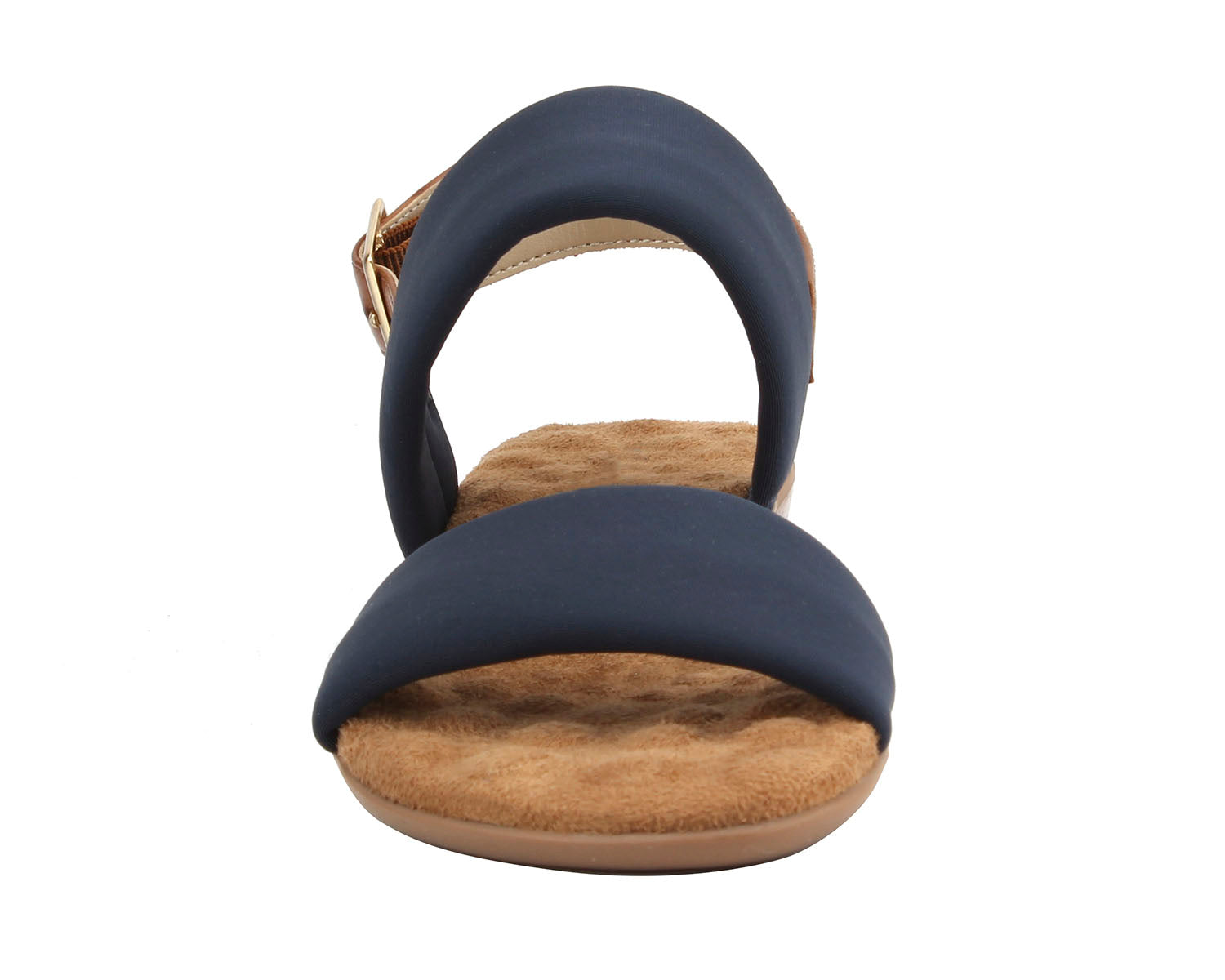 Ros Hommerson Cabana Women's Comfort Sandal - Navy Fabric Luggage Atanado Leather - Front View