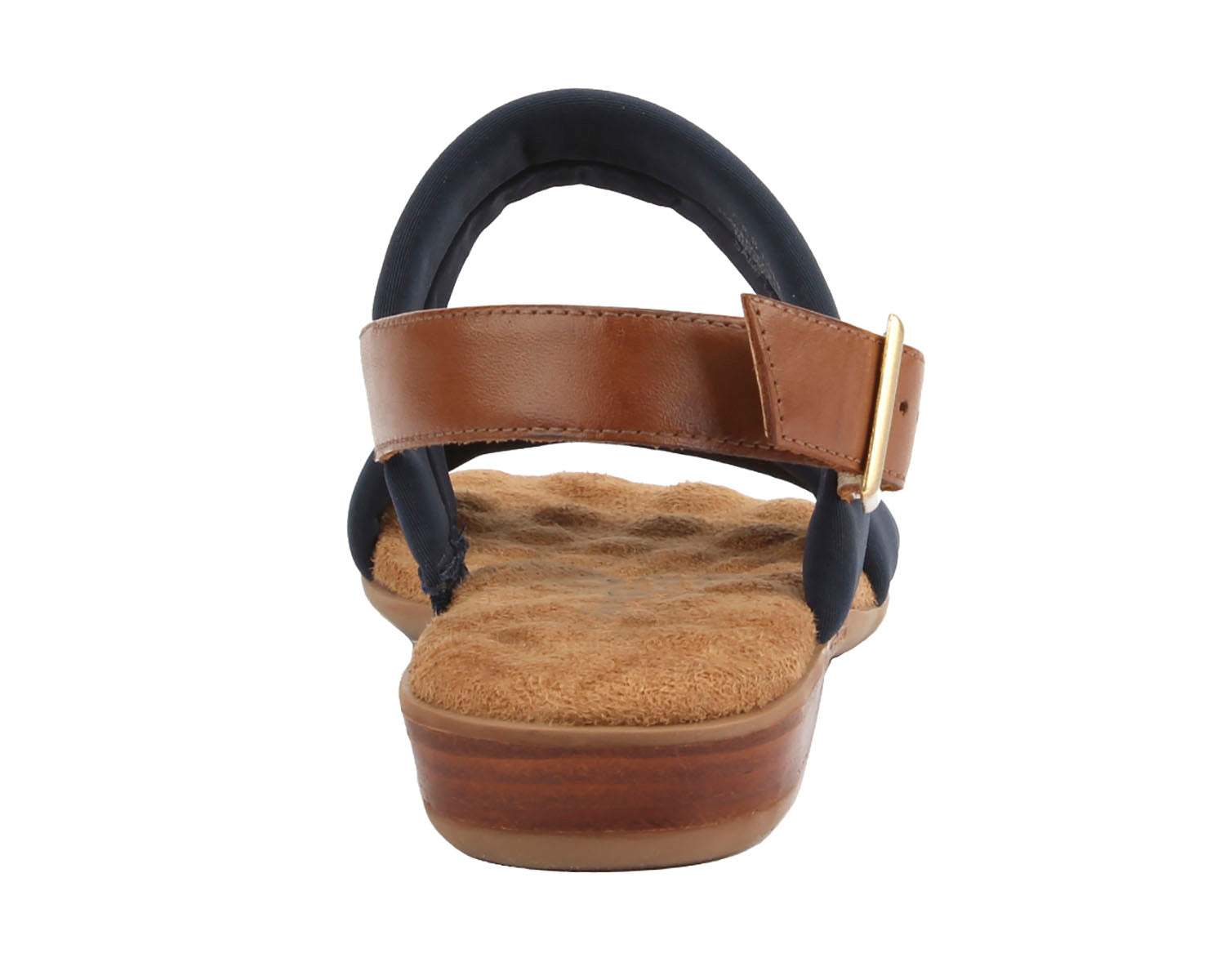 Ros Hommerson Cabana Women's Comfort Sandal - Navy Fabric Luggage Atanado Leather - Back View