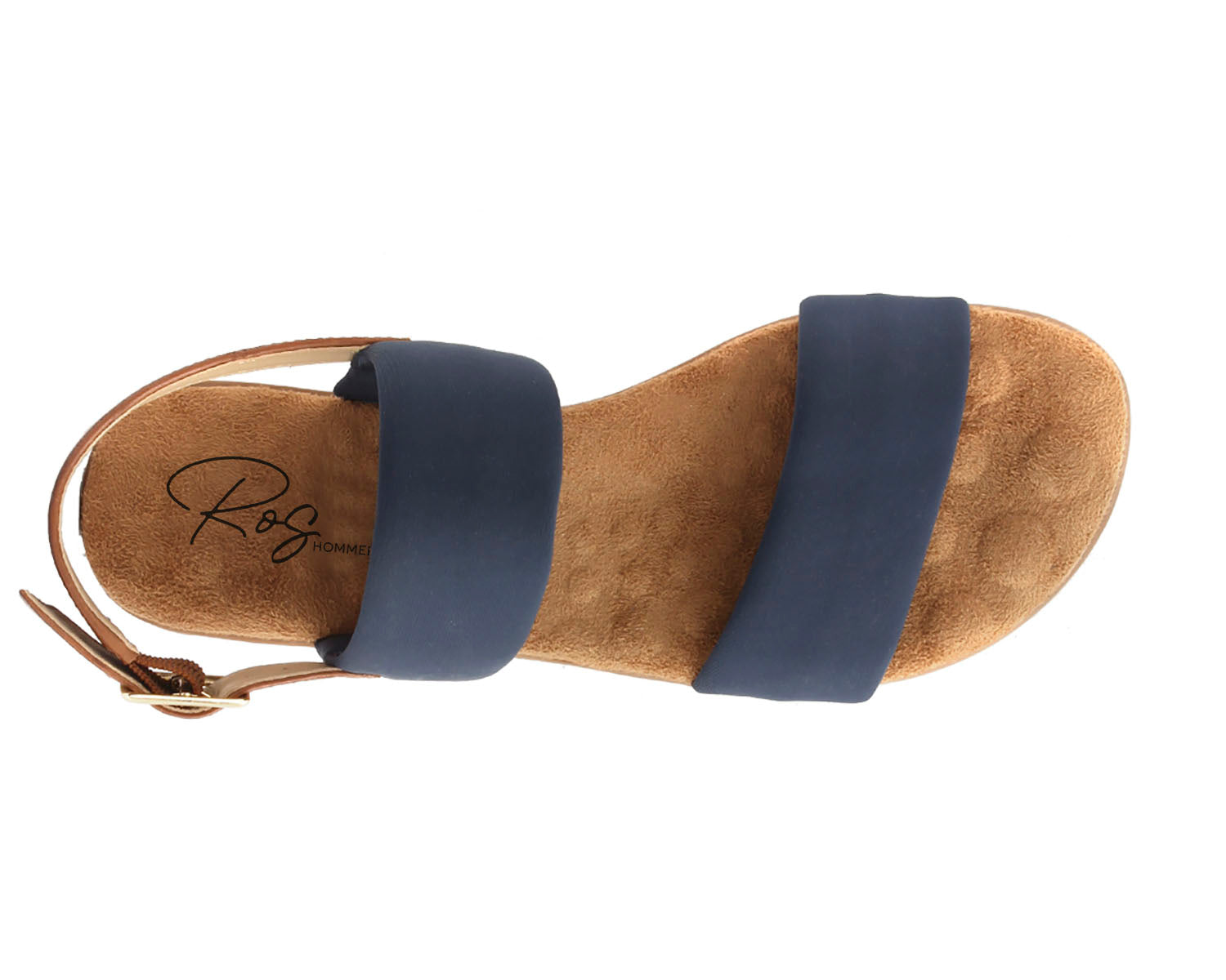 Ros Hommerson Cabana Women's Comfort Sandal - Navy Fabric Luggage Atanado Leather - Sole View