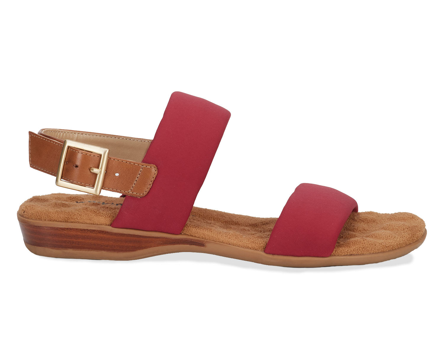 Ros Hommerson Cabana Women's Comfort Sandal - Red Fabric Luggage Atanado Leather - Outside View