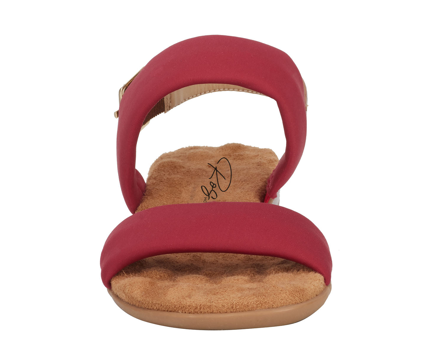 Ros Hommerson Cabana Women's Comfort Sandal - Red Fabric Luggage Atanado Leather - Front View