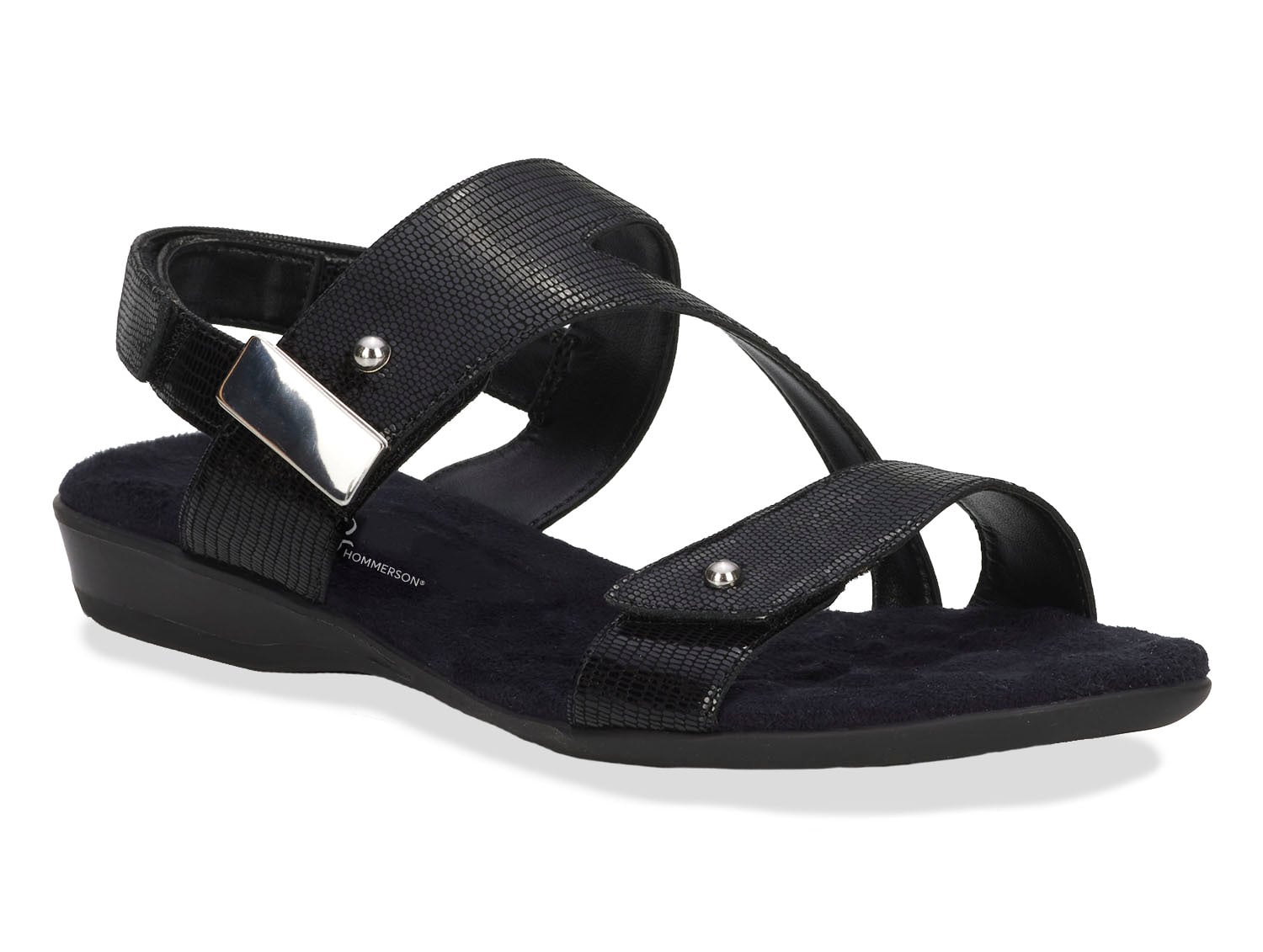 Ros Hommerson Chloe Women's Adjustable Strap Sandal - Black Patent Lizard Print Leather - Main View