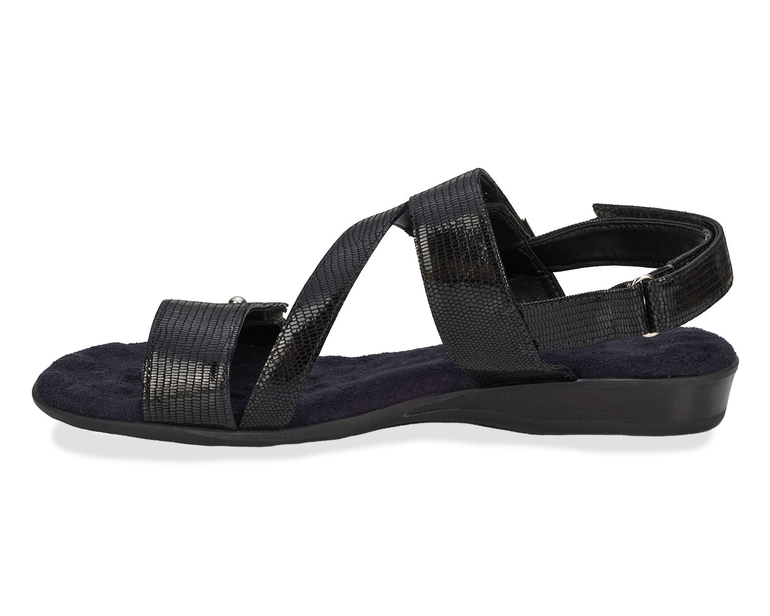 Ros Hommerson Chloe Women's Adjustable Strap Sandal - Black Patent Lizard Print Leather - Inside View
