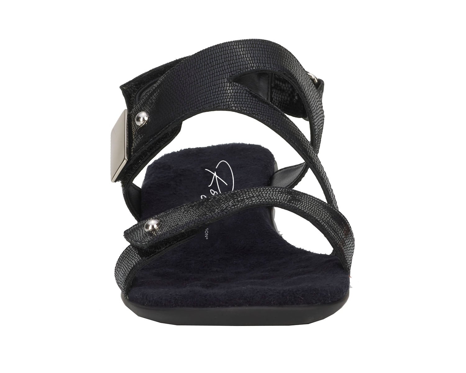 Ros Hommerson Chloe Women's Adjustable Strap Sandal - Black Patent Lizard Print Leather - Front View