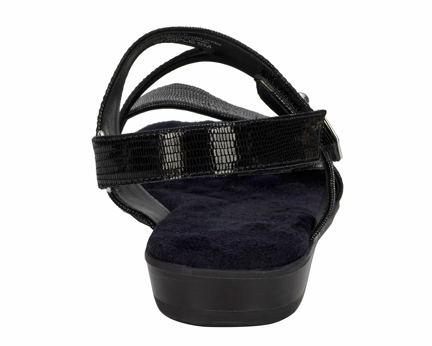 Ros Hommerson Chloe Women's Adjustable Strap Sandal - Black Patent Lizard Print Leather - Back View