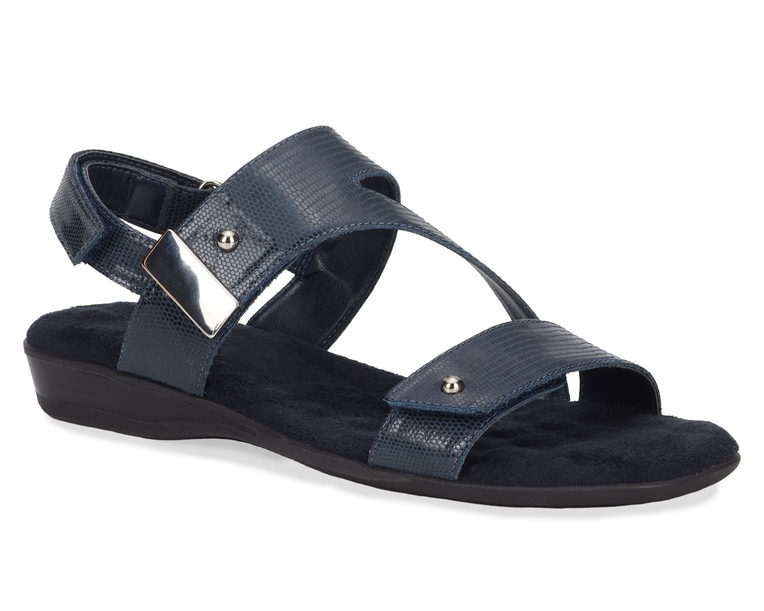 Ros Hommerson Chloe Women's Adjustable Strap Sandal - Navy Patent Lizard Print Leather - Main View