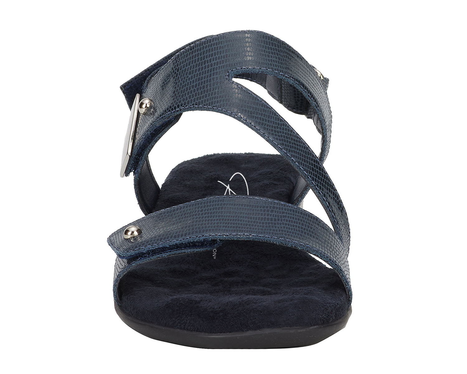 Ros Hommerson Chloe Women's Adjustable Strap Sandal - Navy Patent Lizard Print Leather - Front View