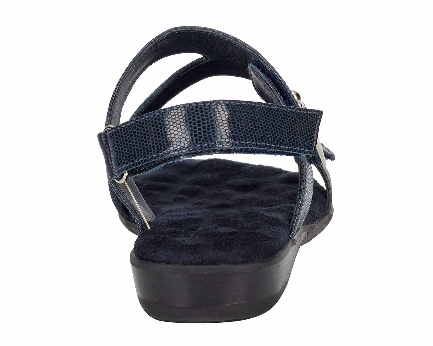 Ros Hommerson Chloe Women's Adjustable Strap Sandal - Navy Patent Lizard Print Leather - Back View