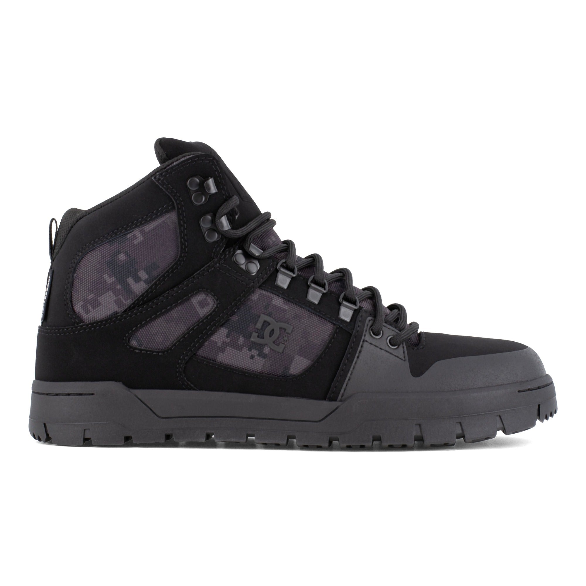 DC Work Crew Pure Work Men's Composite Toe - Waterproof Work High-Top - Black Camo Men's Work Shoe - Black Camo - side view